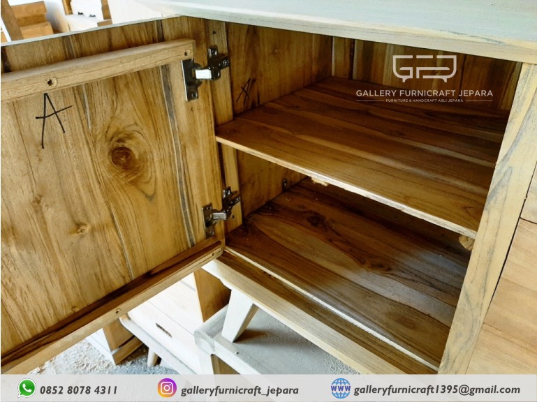 bufet scandinavi geometris kayu jati unfinish 150x40x60 cm @1150 02
