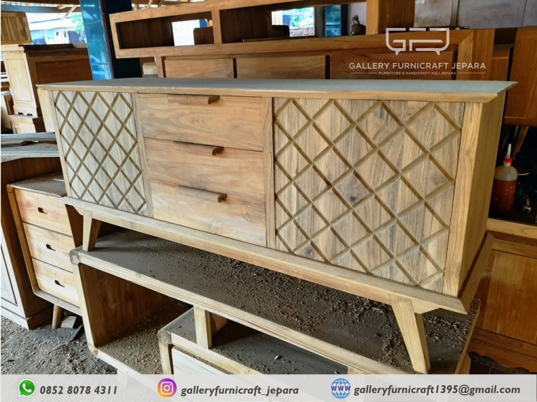 bufet scandinavi geometris kayu jati unfinish 150x40x60 cm @1150 04