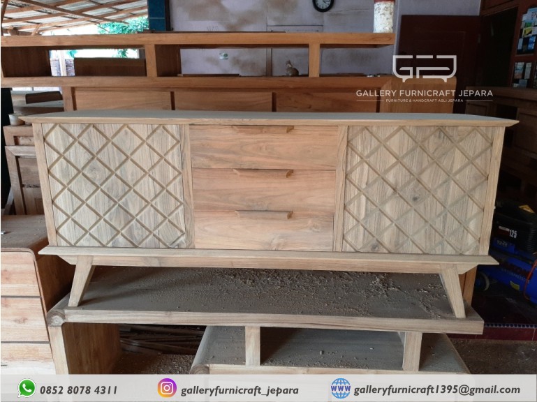 bufet scandinavi geometris kayu jati unfinish 150x40x60 cm @1150