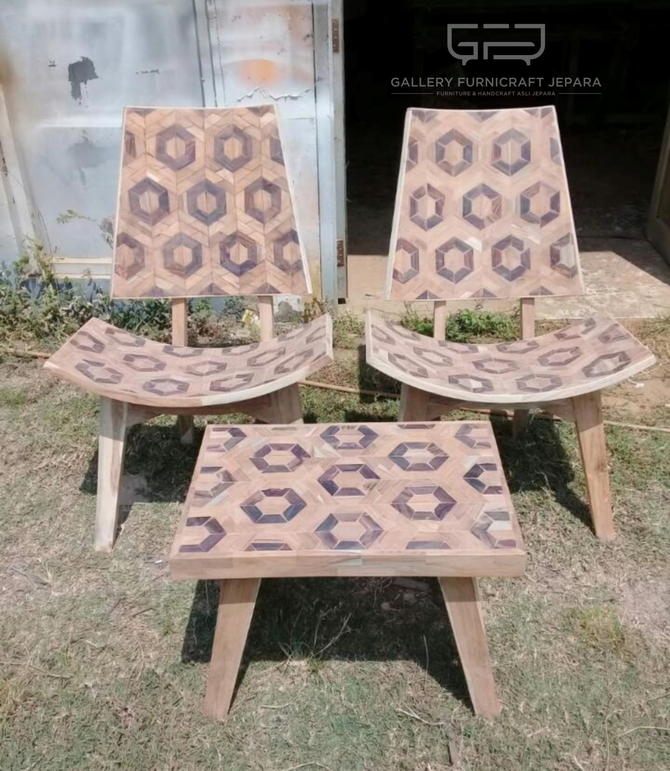 kursi teras laminasi sono jati motif segi 6 @850