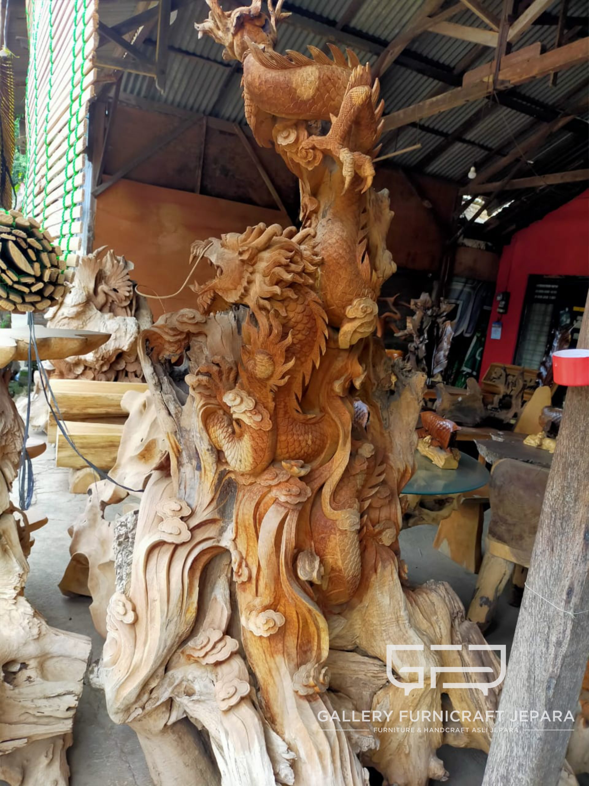 patung naga awan kayu jati 120x100x220 @18k 07