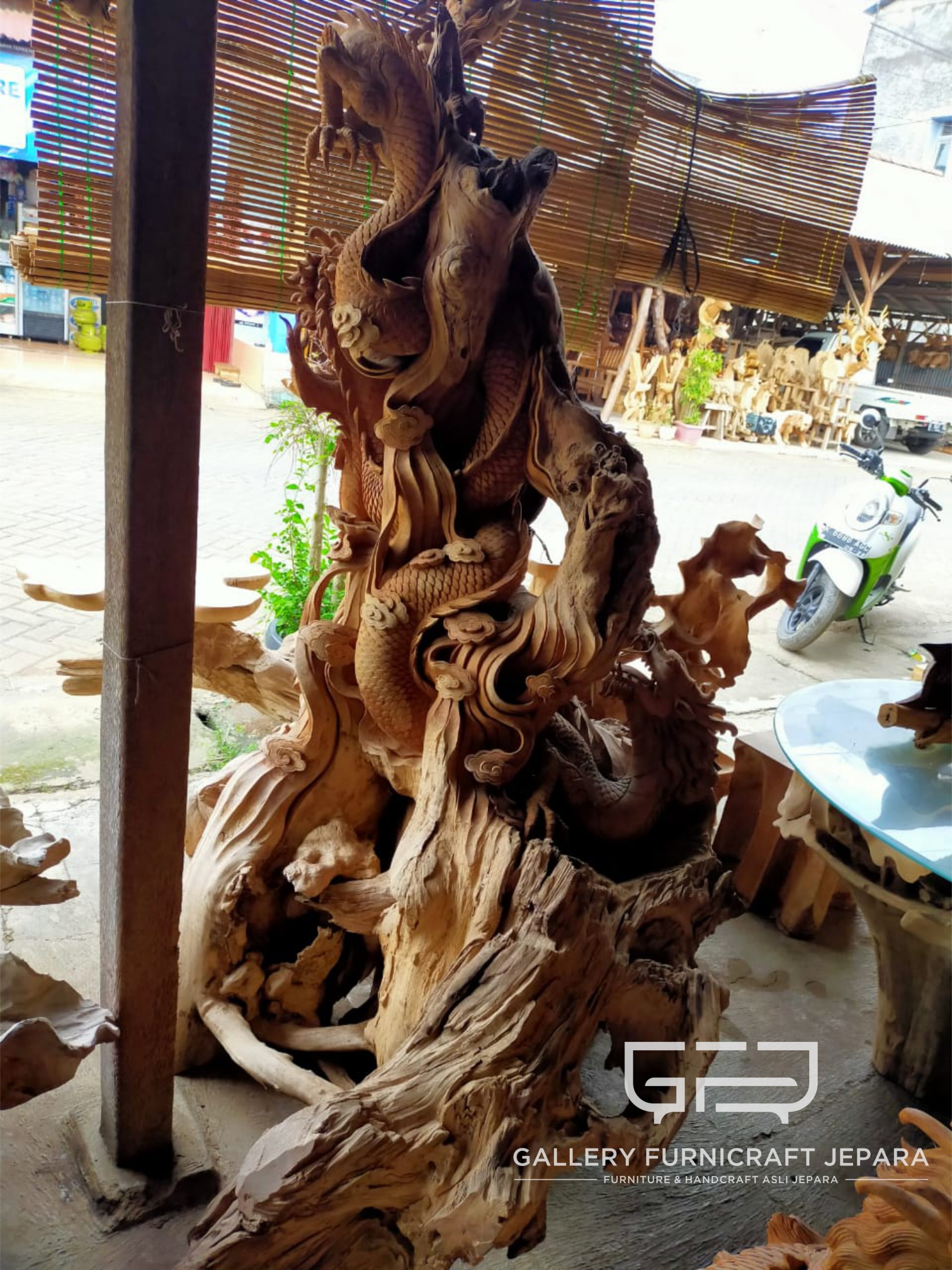 patung naga awan kayu jati 120x100x220 @18k 08