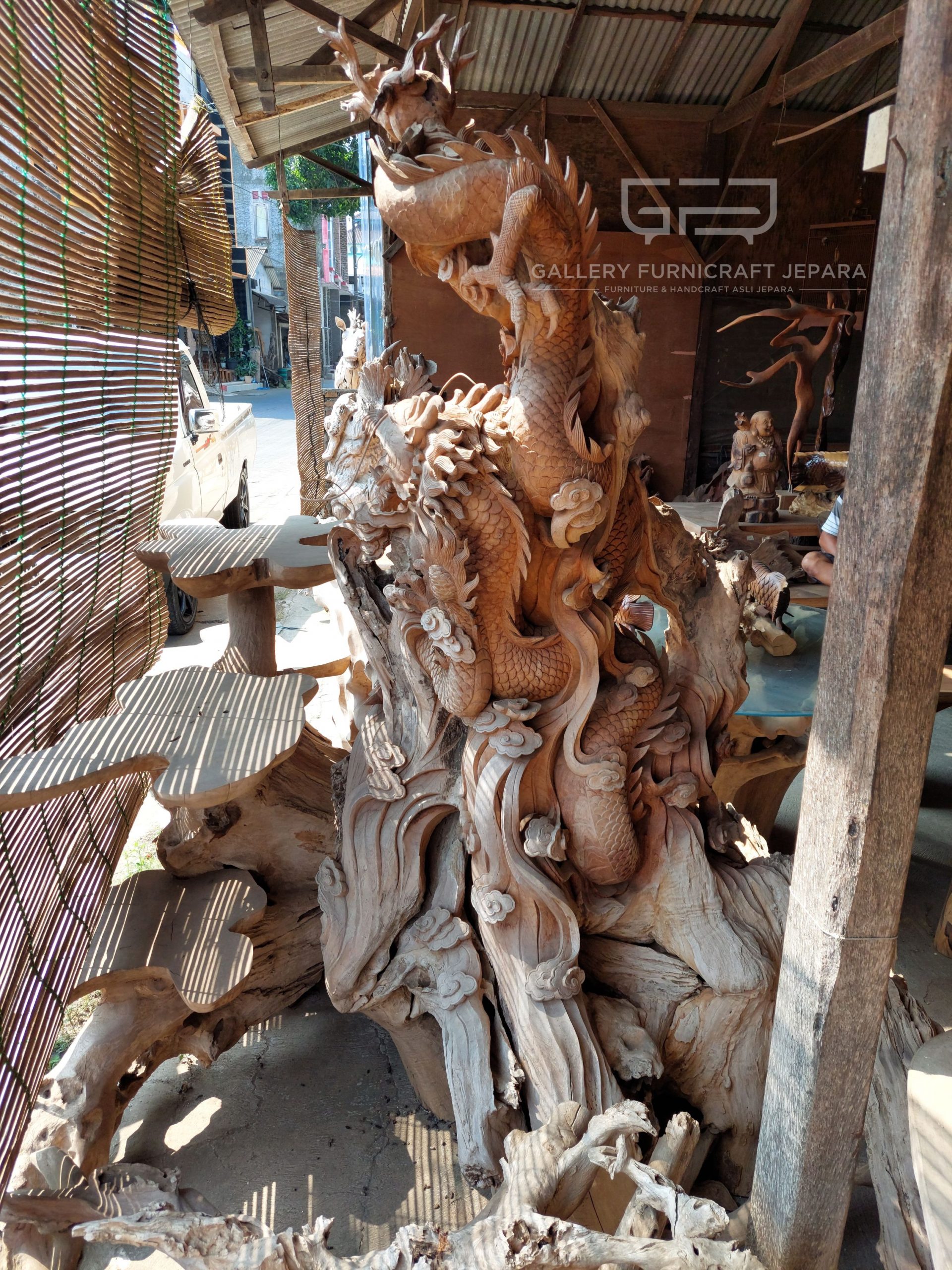 patung naga awan kayu jati 120x100x220 @18k