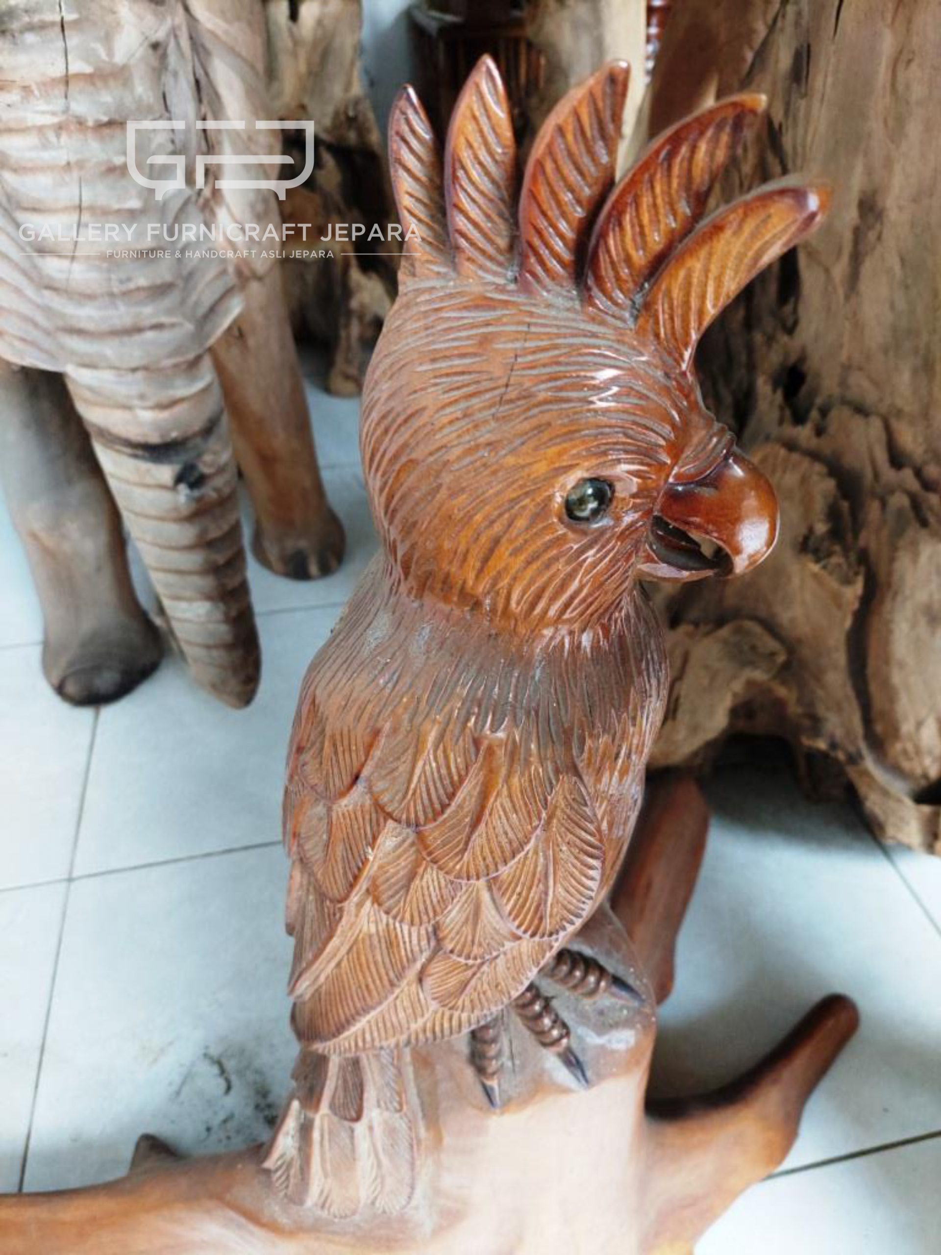 patung burung kaka tua mahoni 80x35x75cm @300 03