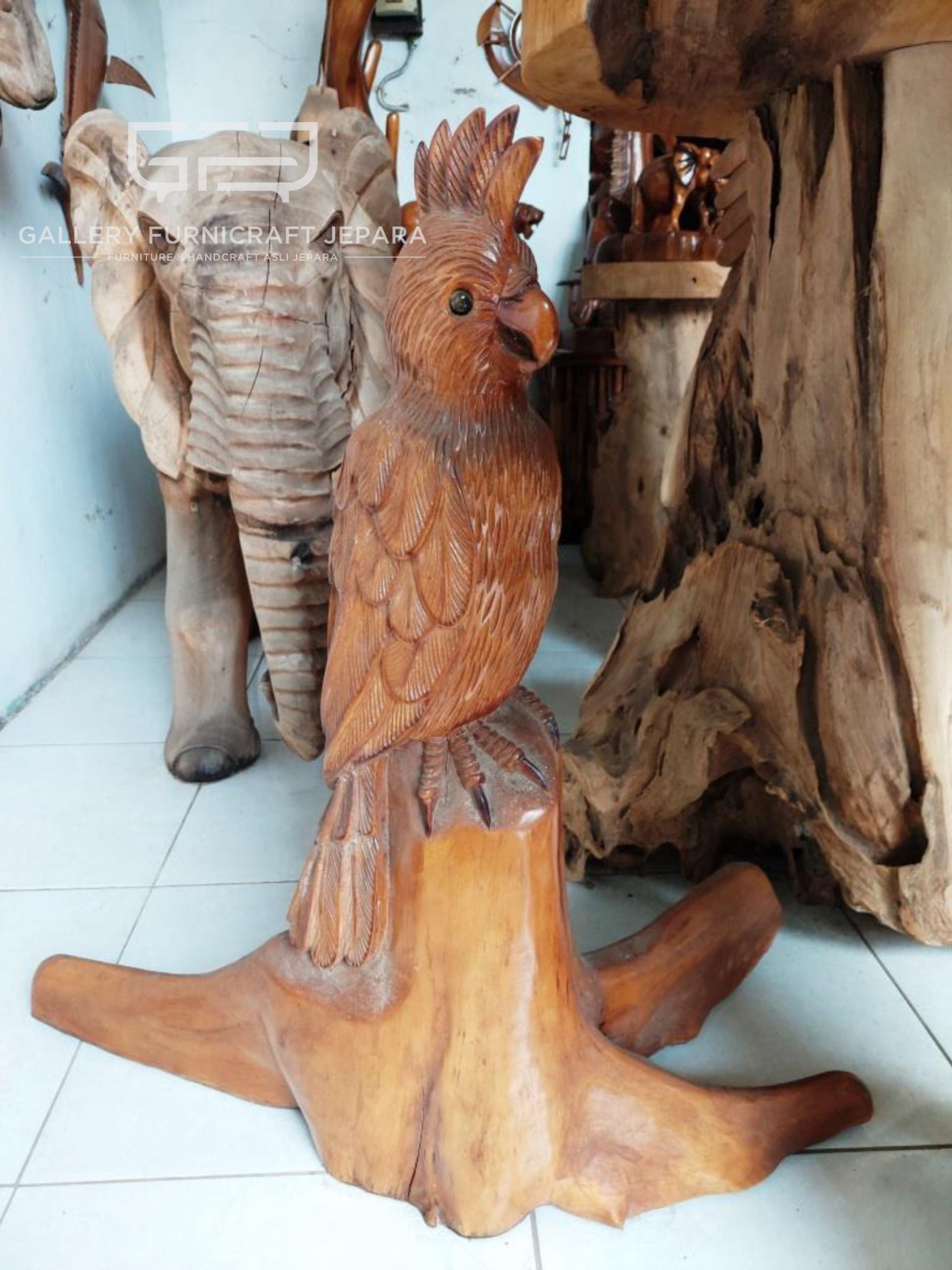 patung burung kaka tua mahoni 80x35x75cm @300