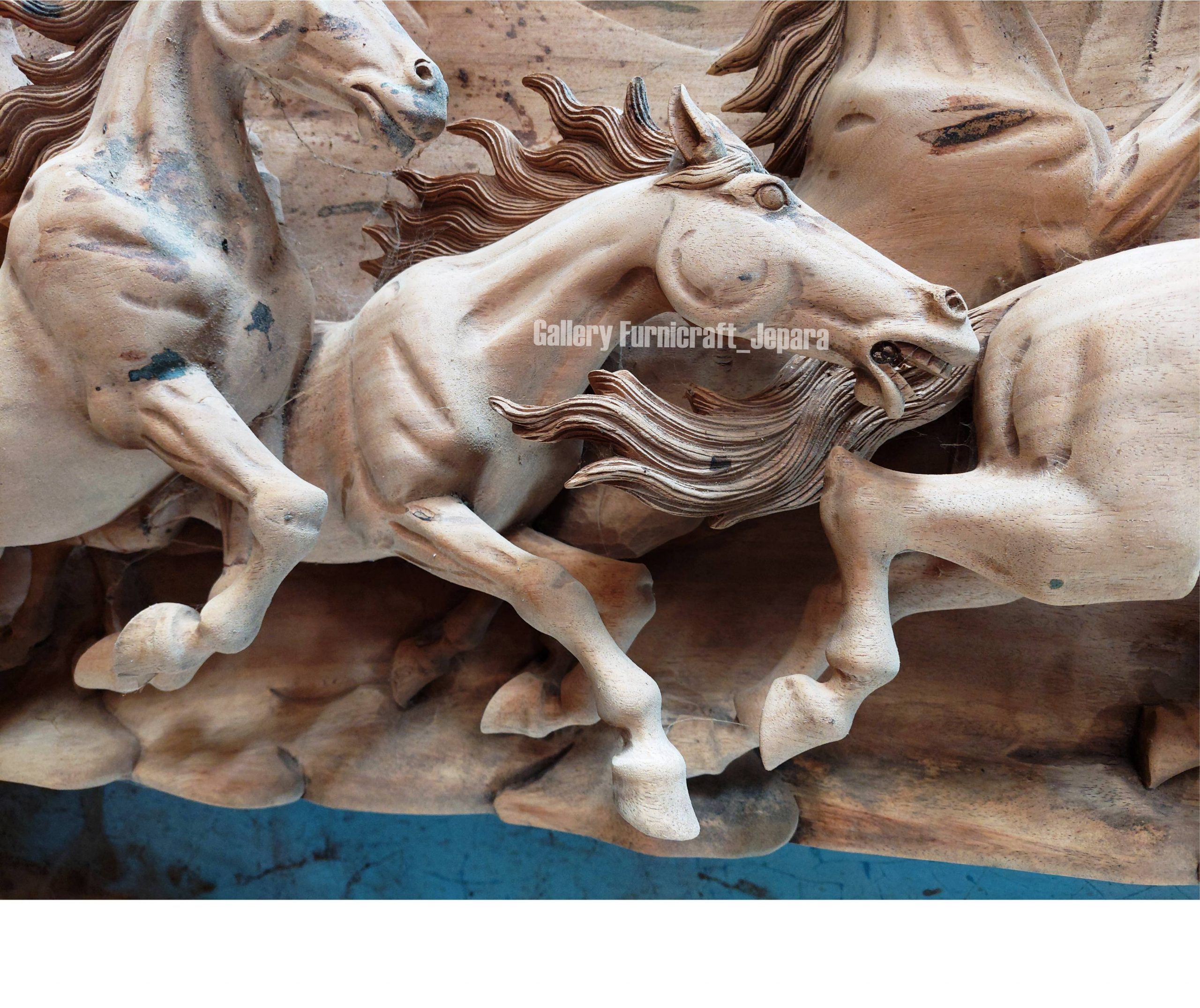 relief kuda dinding trembesi 180x25x60cm @3500 05