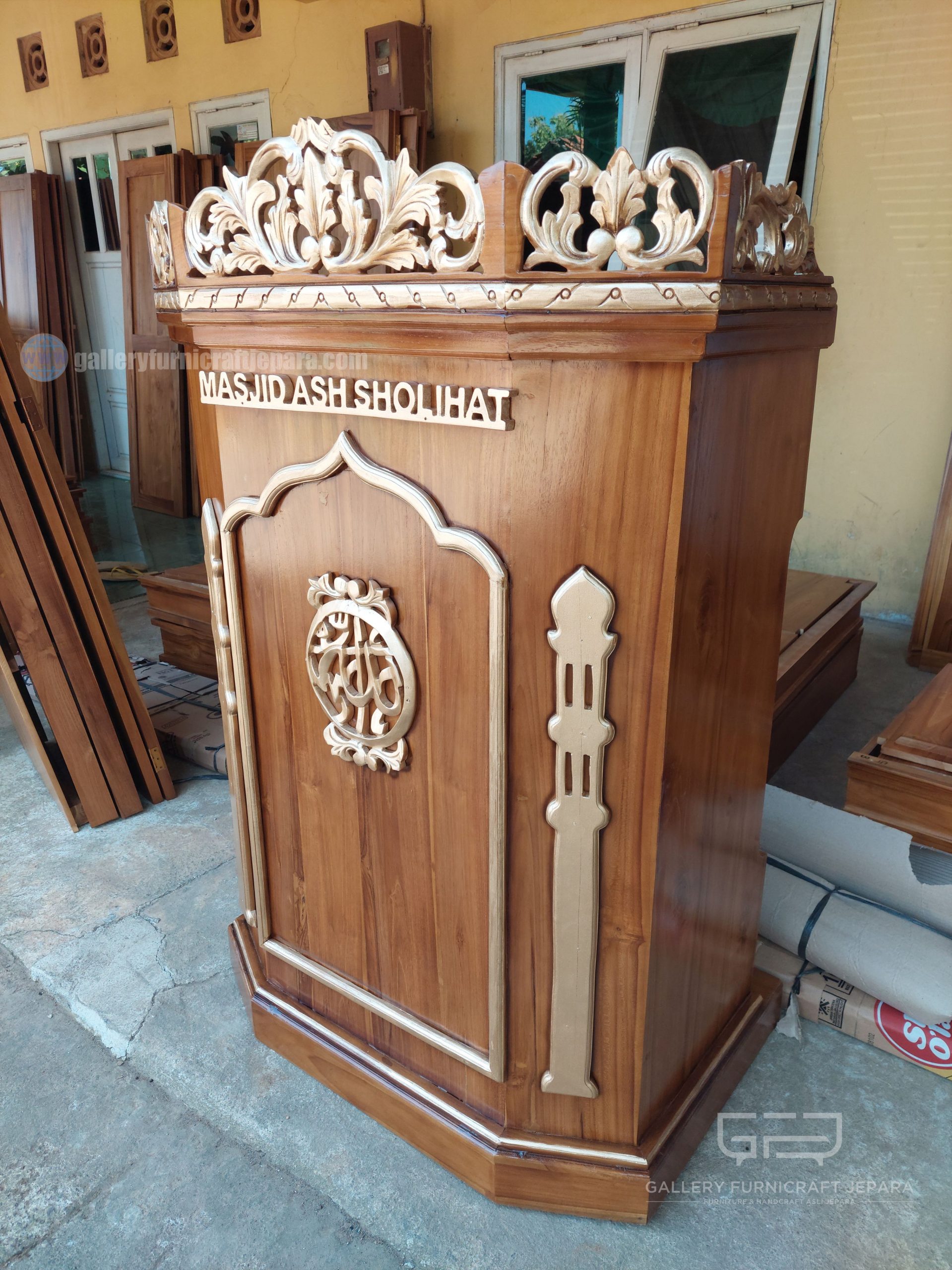 mimbar masjid jati natural gold 80x55x122cm 900 05