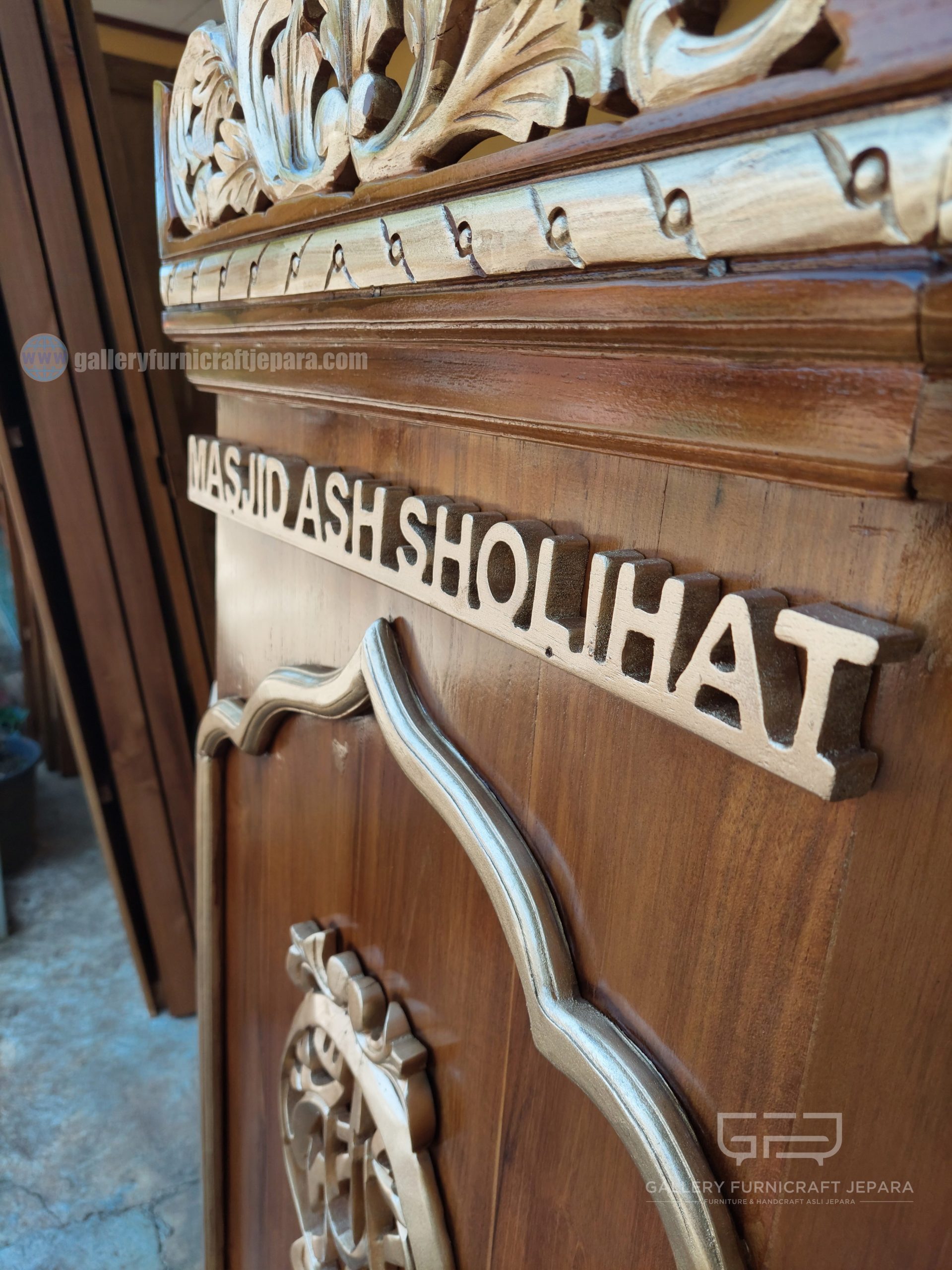 mimbar masjid jati natural gold 80x55x122cm 900