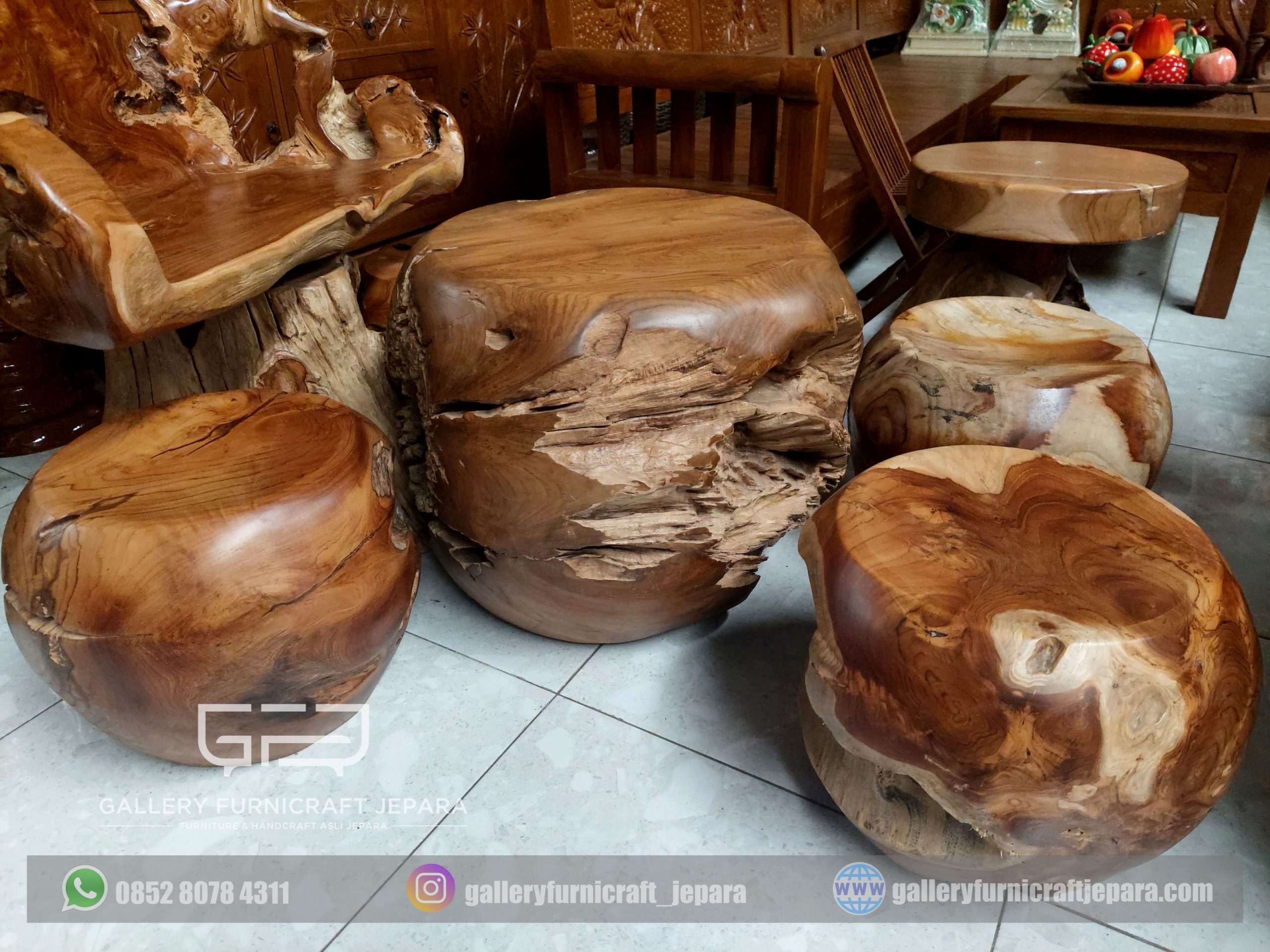 SKU067 set stool ball kayu jati 50x45 @2000,35x30 @500 02