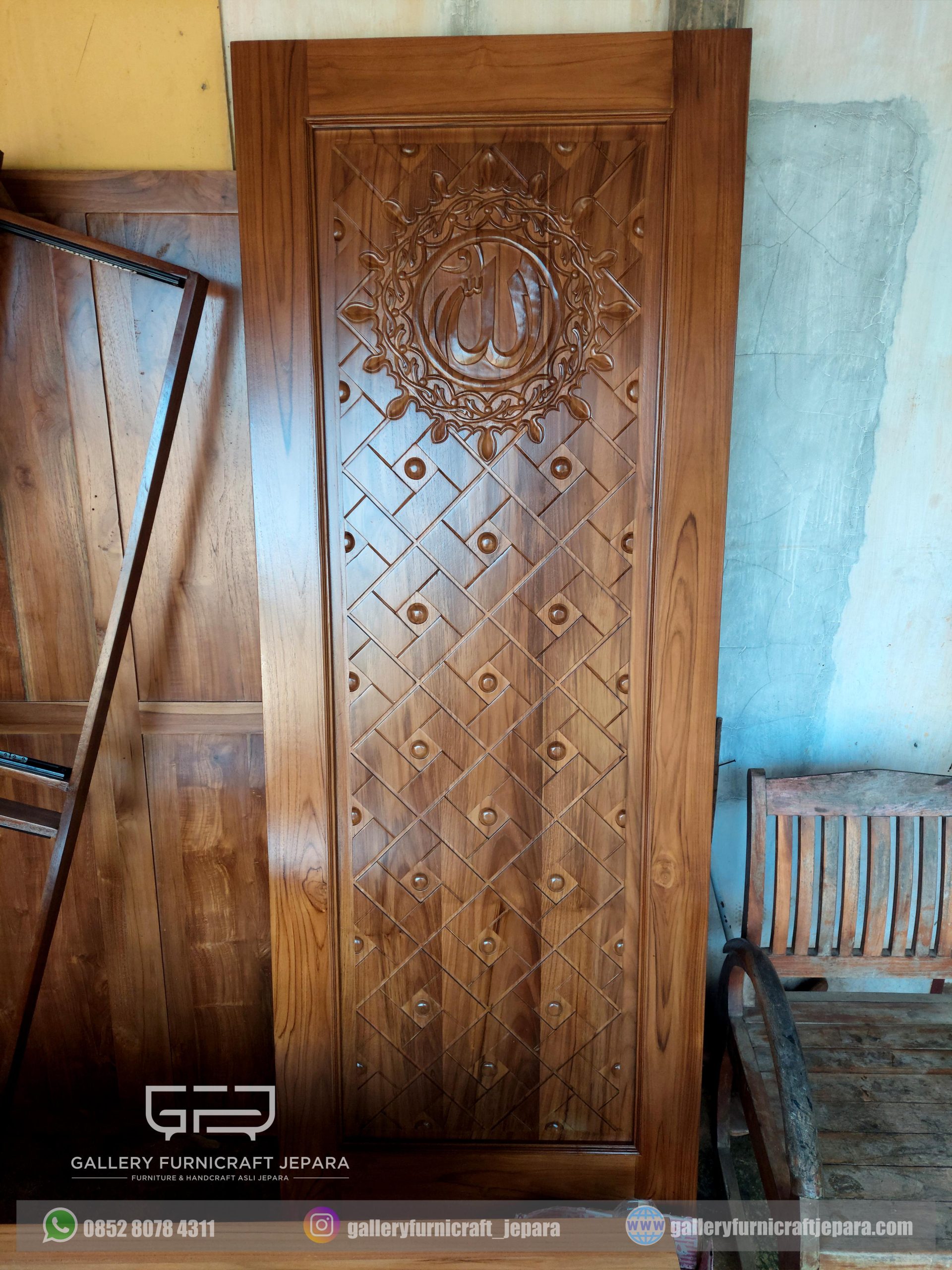 SKU093 daun pintu nabawi lafadz allah kayu jati 80x210x3.5cm @2000