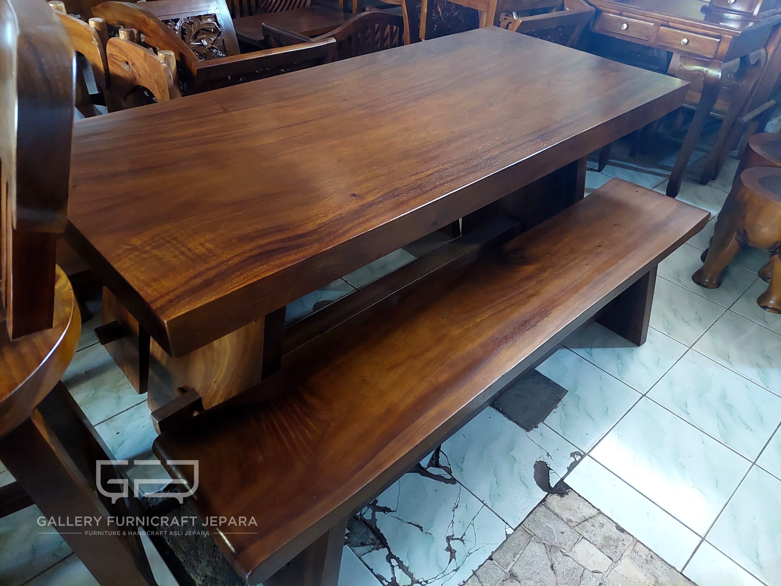 set meja makan suarwood solid, Meja 150x70x73tebal7cm kursi150x30x43cm @1set2500