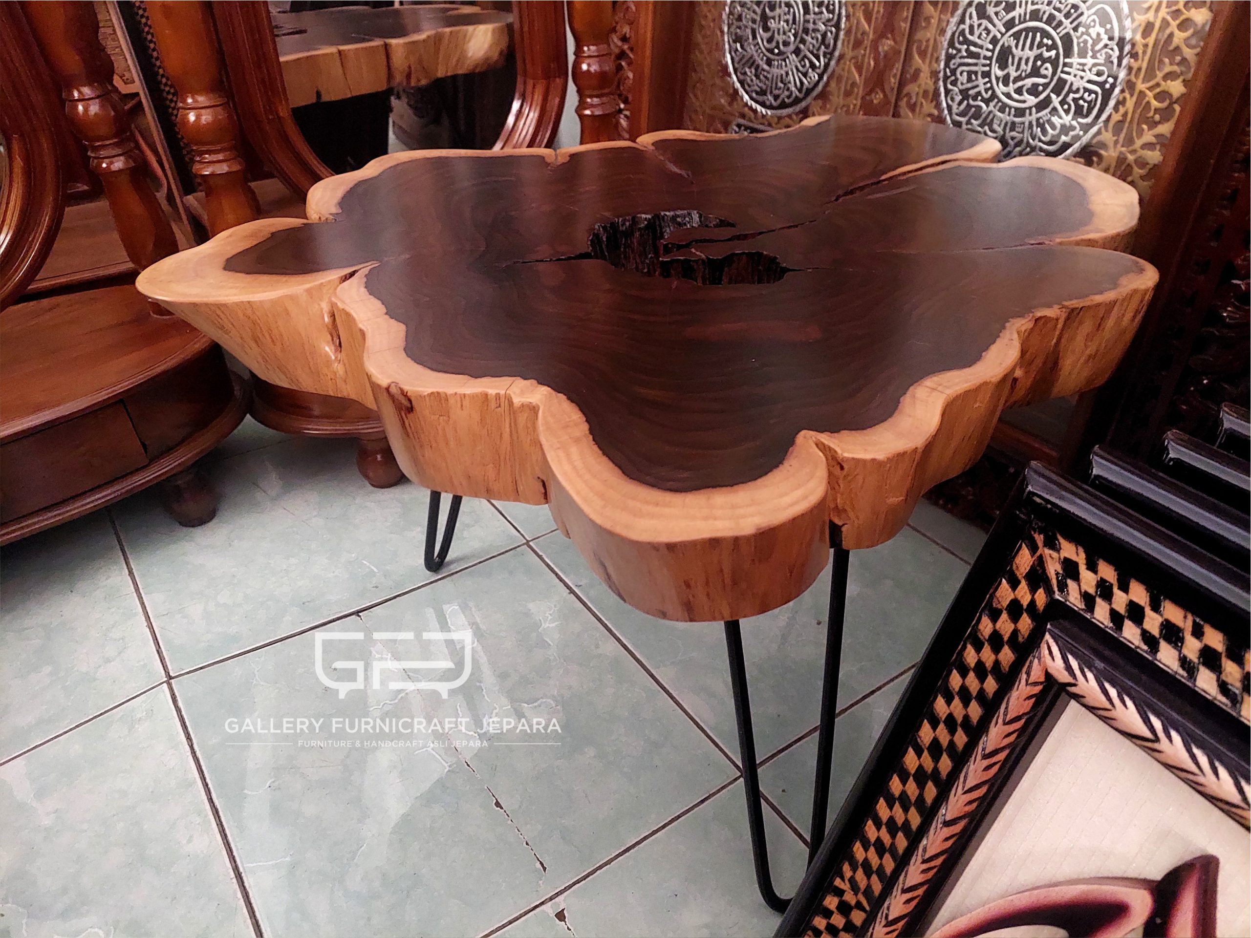 meja kopi sonokeling kepala kayu kaki besi 70x60x45 tebal 7.5cm @1200 #galehsantoso 02