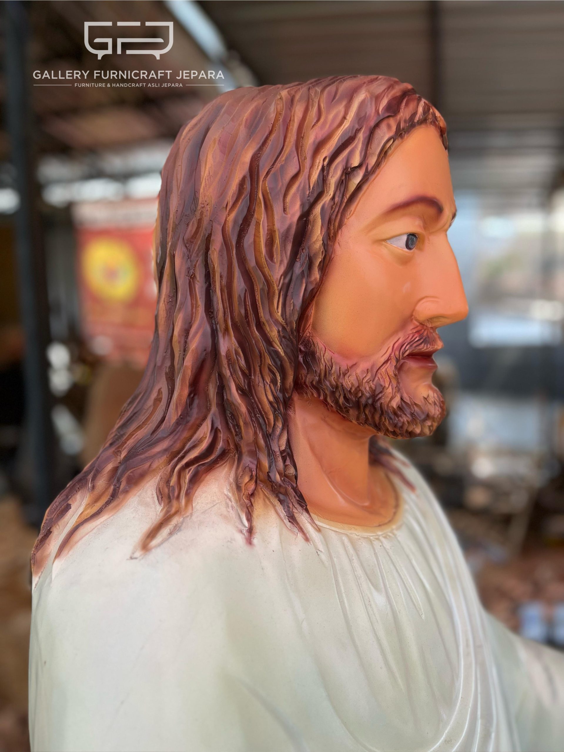 Patung Yesus Kutbah Kayu Mahogany Solid 80x55x205cm 06