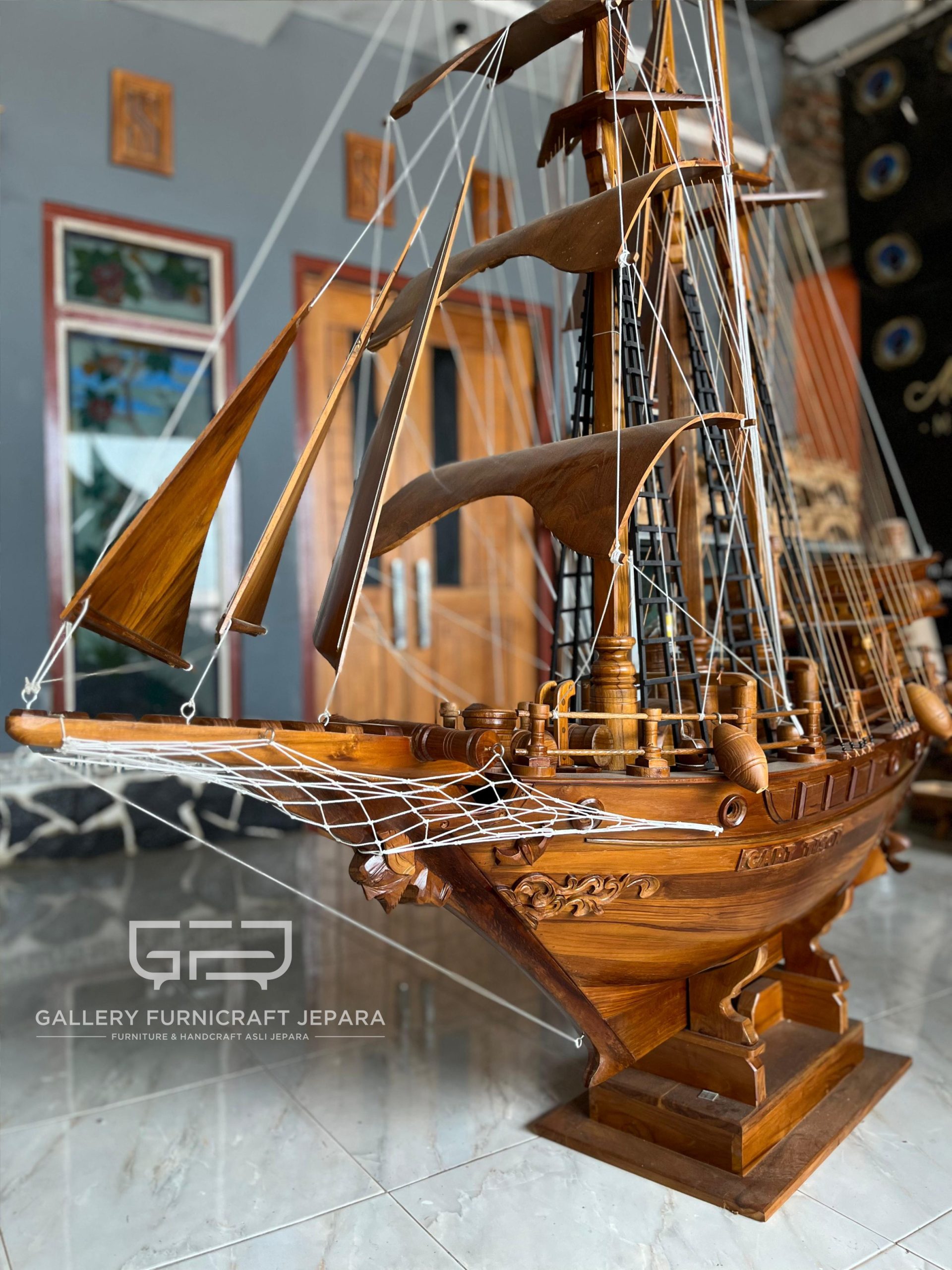 Miniatur Kapal Pinishi Dewa Ruci Kayu Jati 160x180cm @3.5k 12