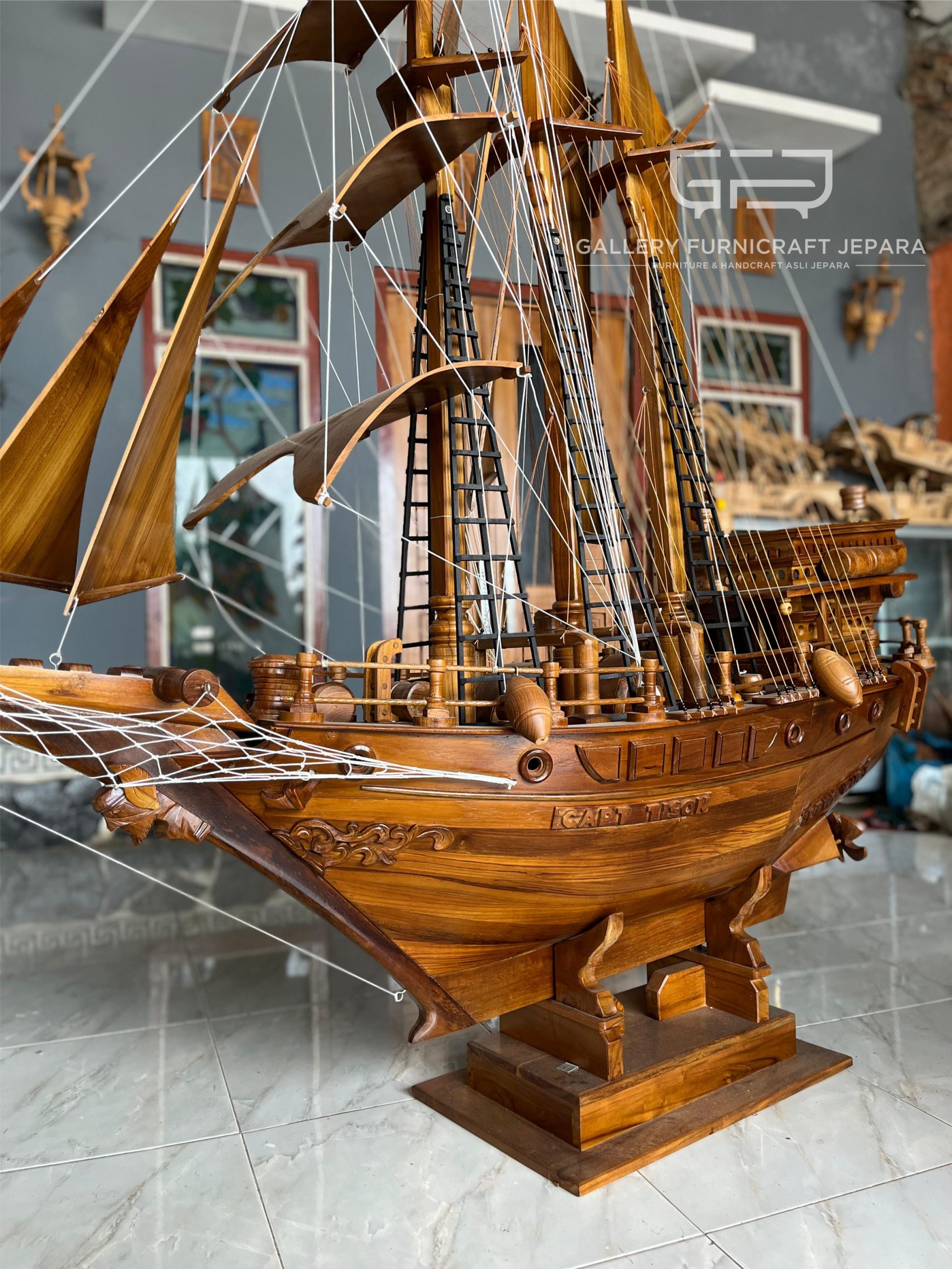 Miniatur Kapal Pinishi Dewa Ruci Kayu Jati 160x180cm @3.5k 16