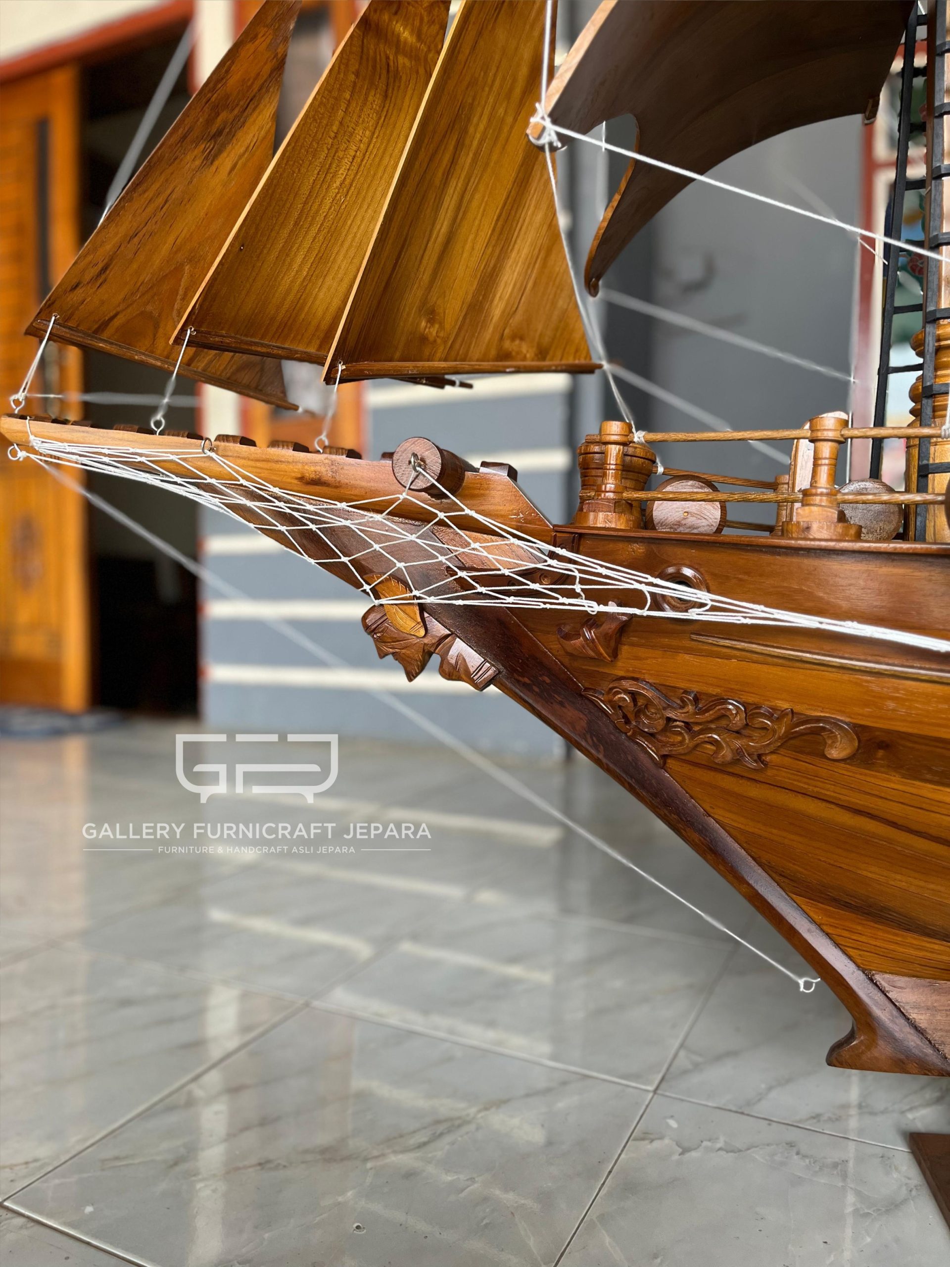 Miniatur Kapal Pinishi Dewa Ruci Kayu Jati 160x180cm @3.5k