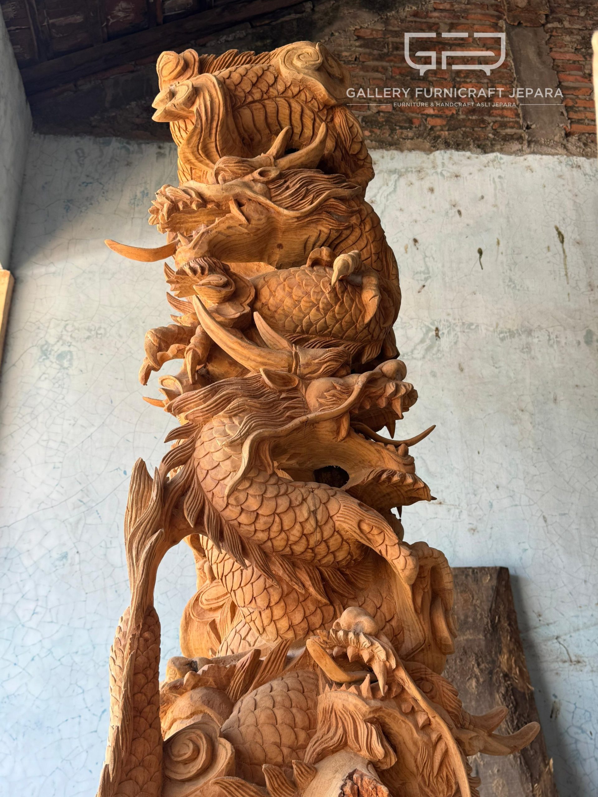 Patung Relief 9 Naga Melingkar 1 Pohon Jati Utuh 270cm @40k 03