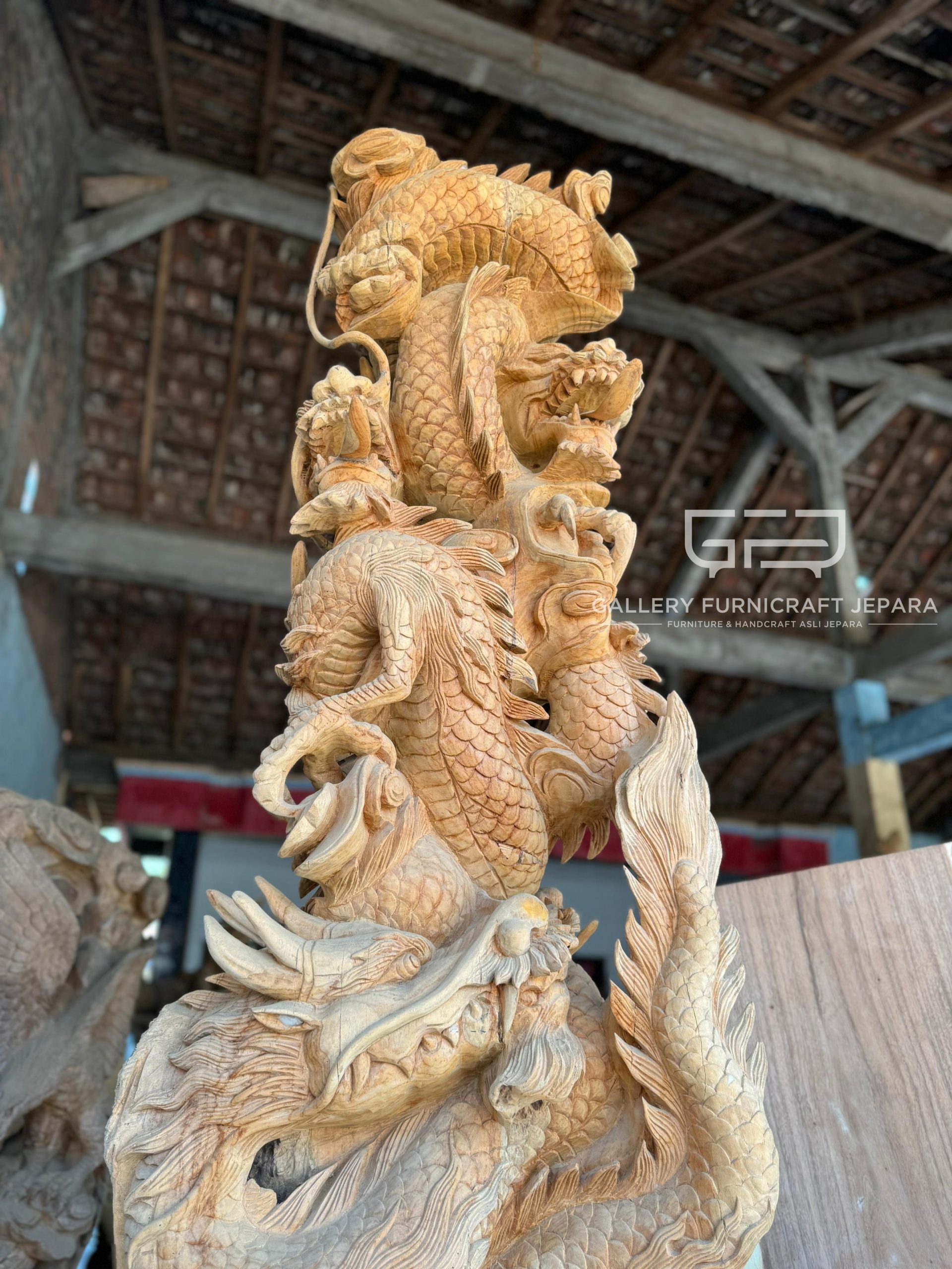 Patung Relief 9 Naga Melingkar 1 Pohon Jati Utuh 270cm @40k 05