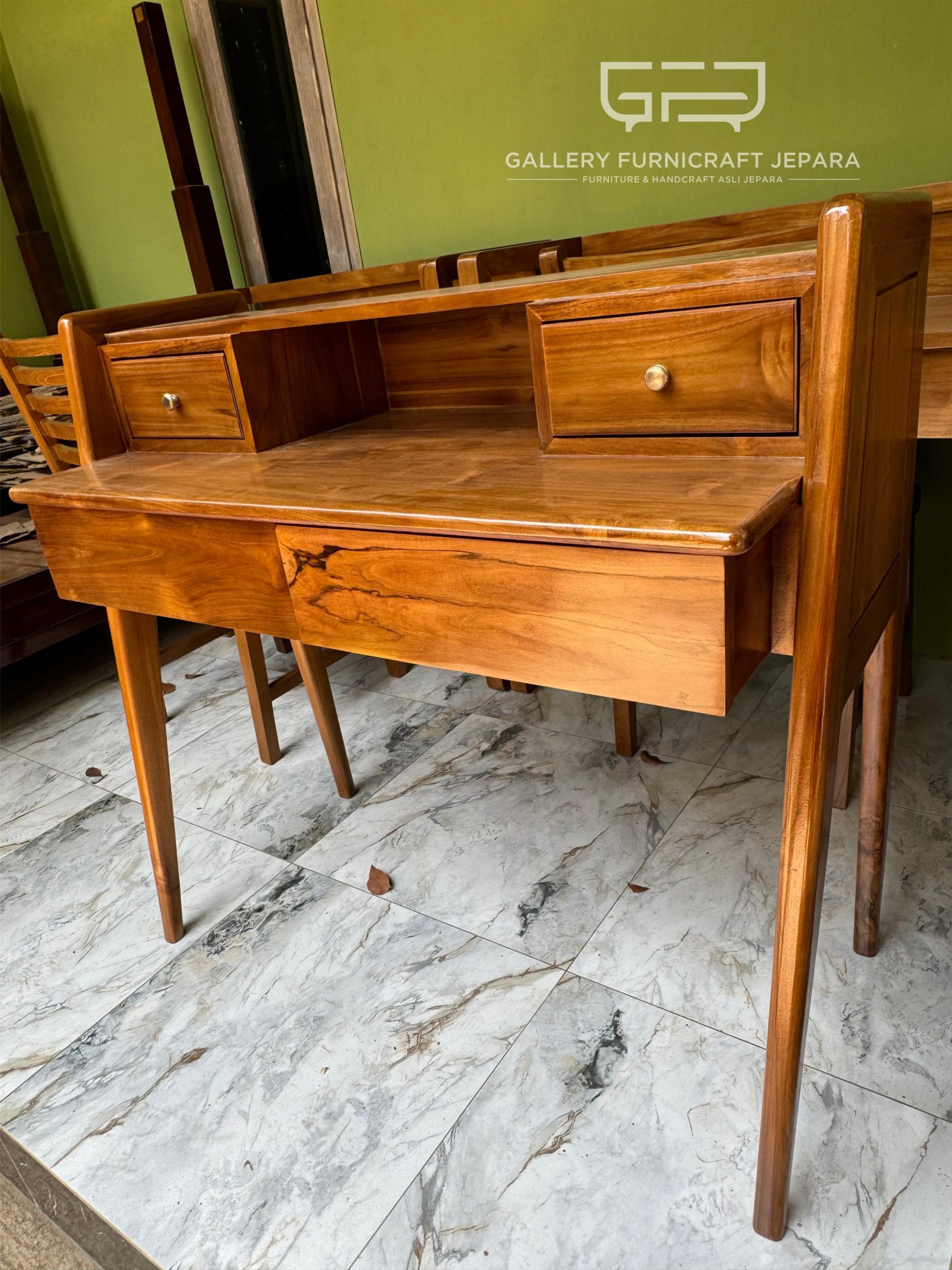 Meja Belajar Retro Vintage Minimalis Kayu Jati Perhutani 110x50x100cm @1.7k 02