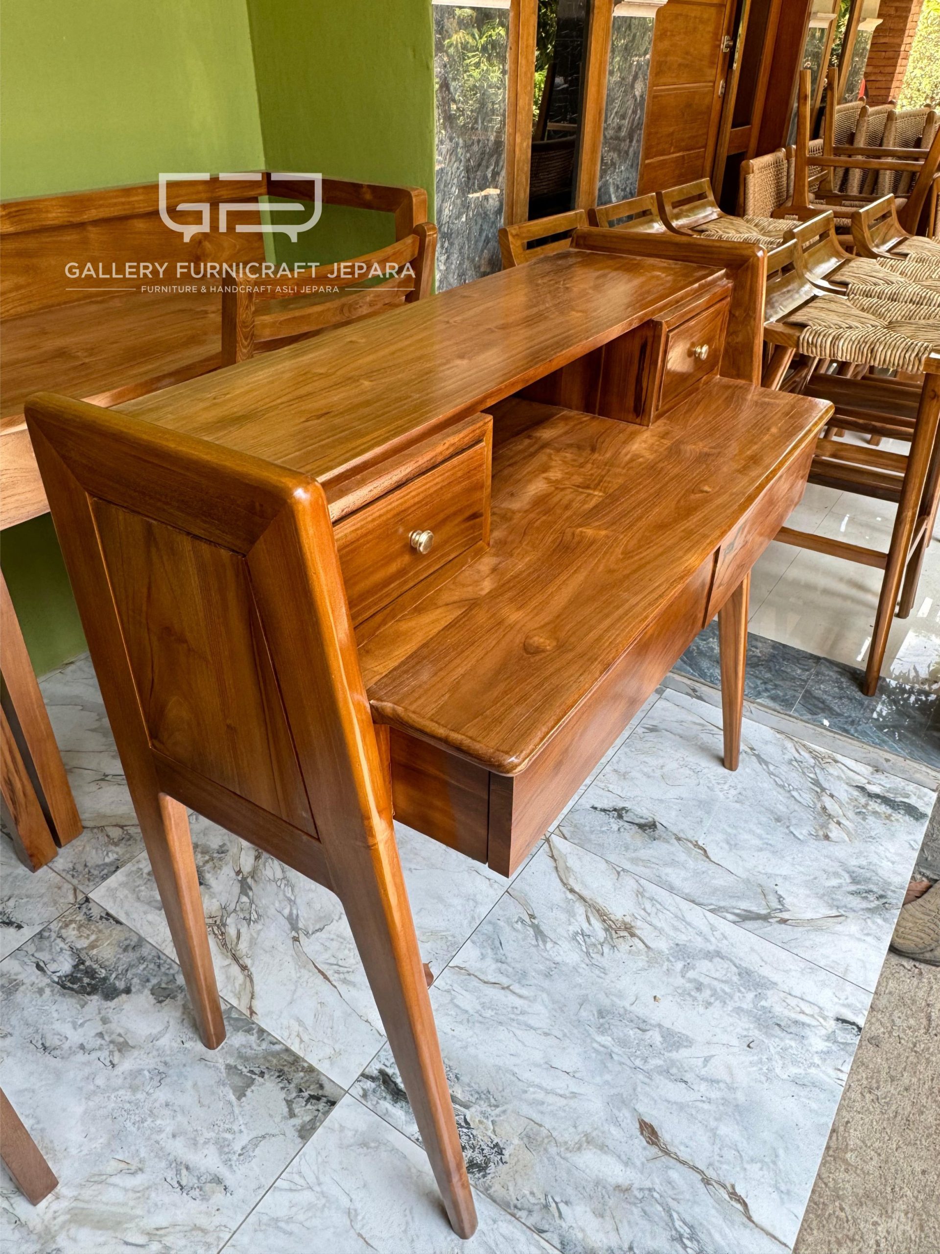 Meja Belajar Retro Vintage Minimalis Kayu Jati Perhutani 110x50x100cm @1.7k 03