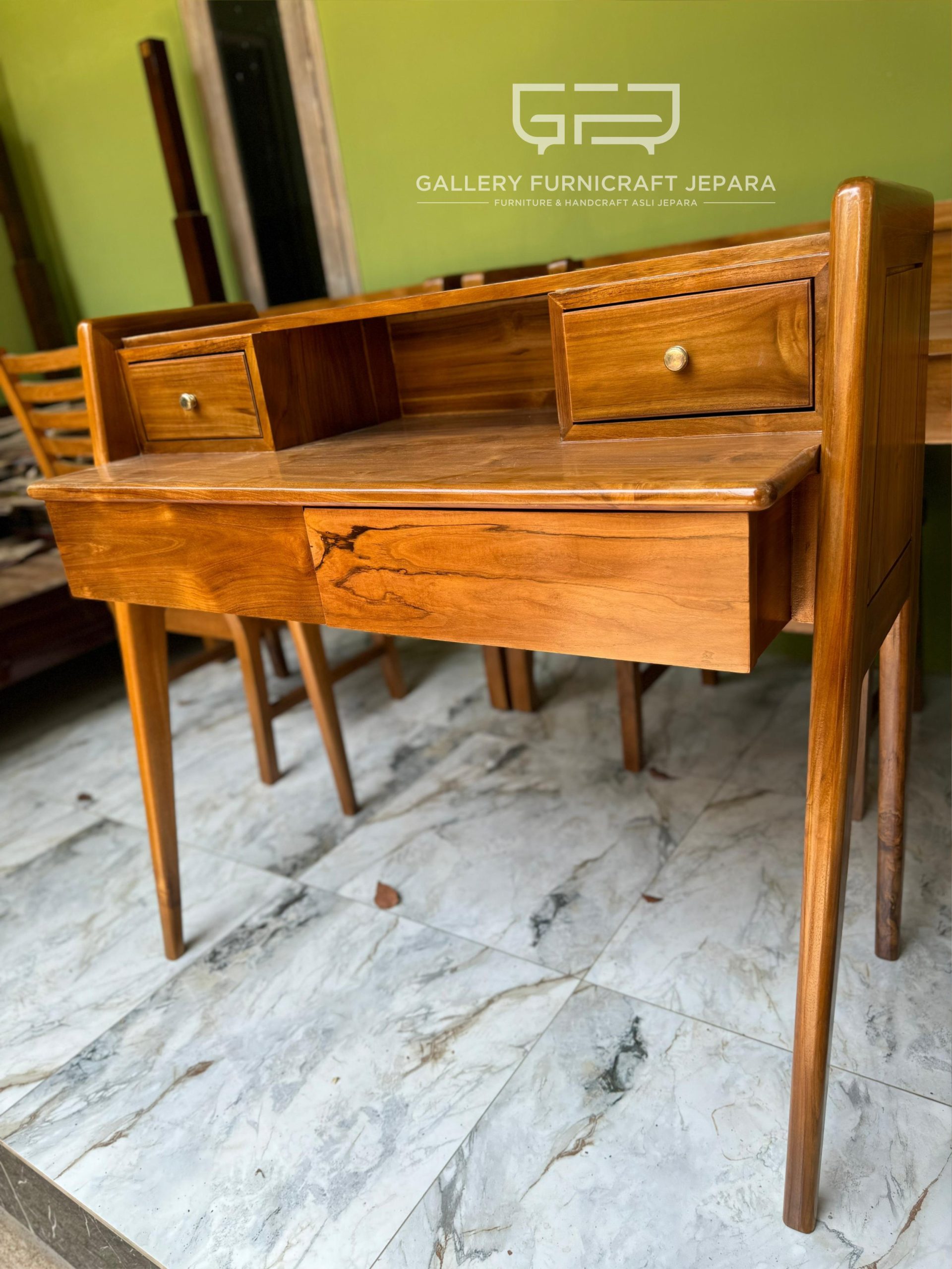 Meja Belajar Retro Vintage Minimalis Kayu Jati Perhutani 110x50x100cm @1.7k 04