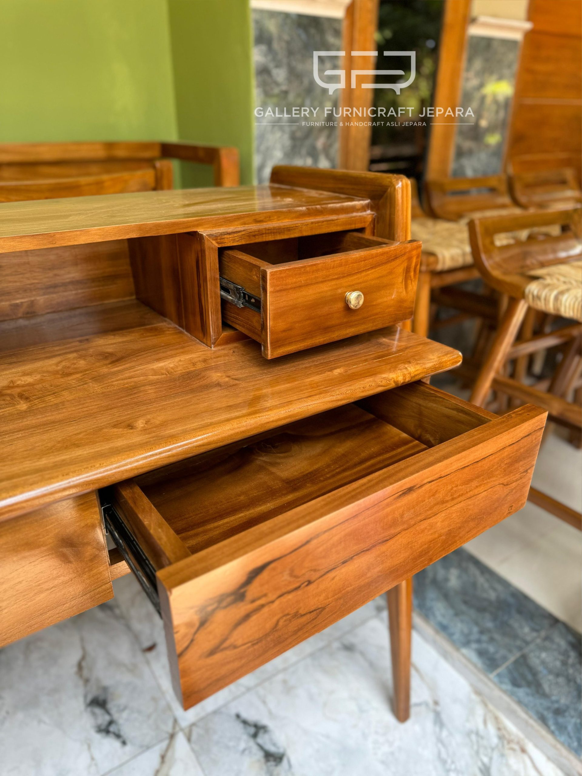 Meja Belajar Retro Vintage Minimalis Kayu Jati Perhutani 110x50x100cm @1.7k 05