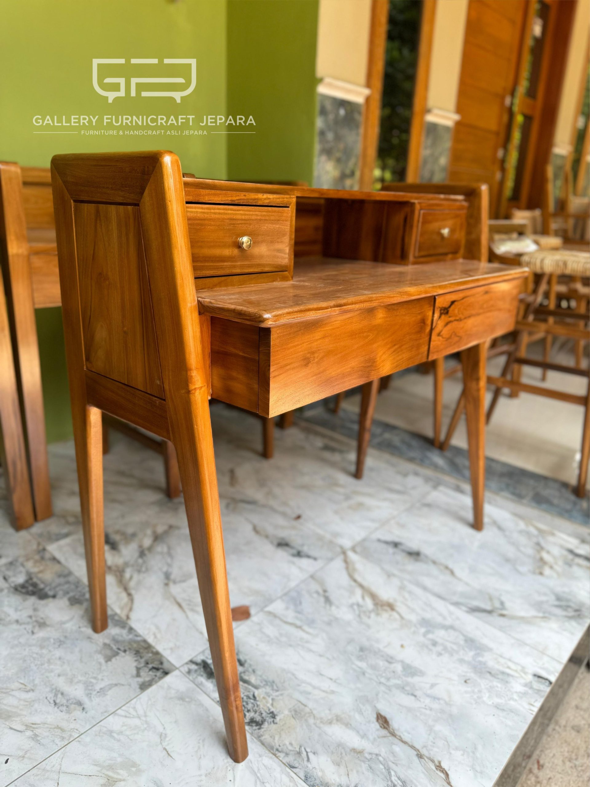 Meja Belajar Retro Vintage Minimalis Kayu Jati Perhutani 110x50x100cm @1.7k 06