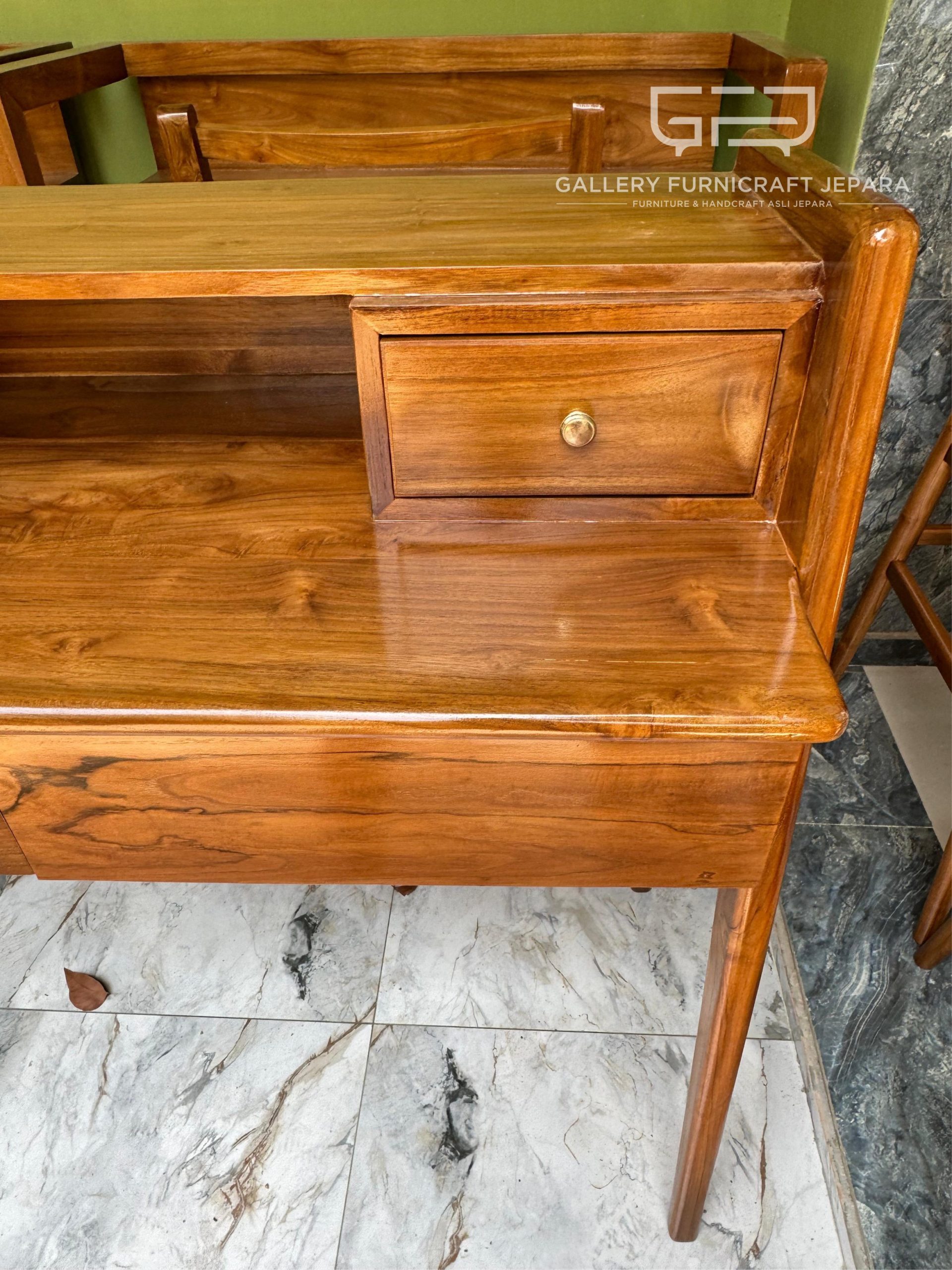Meja Belajar Retro Vintage Minimalis Kayu Jati Perhutani 110x50x100cm @1.7k