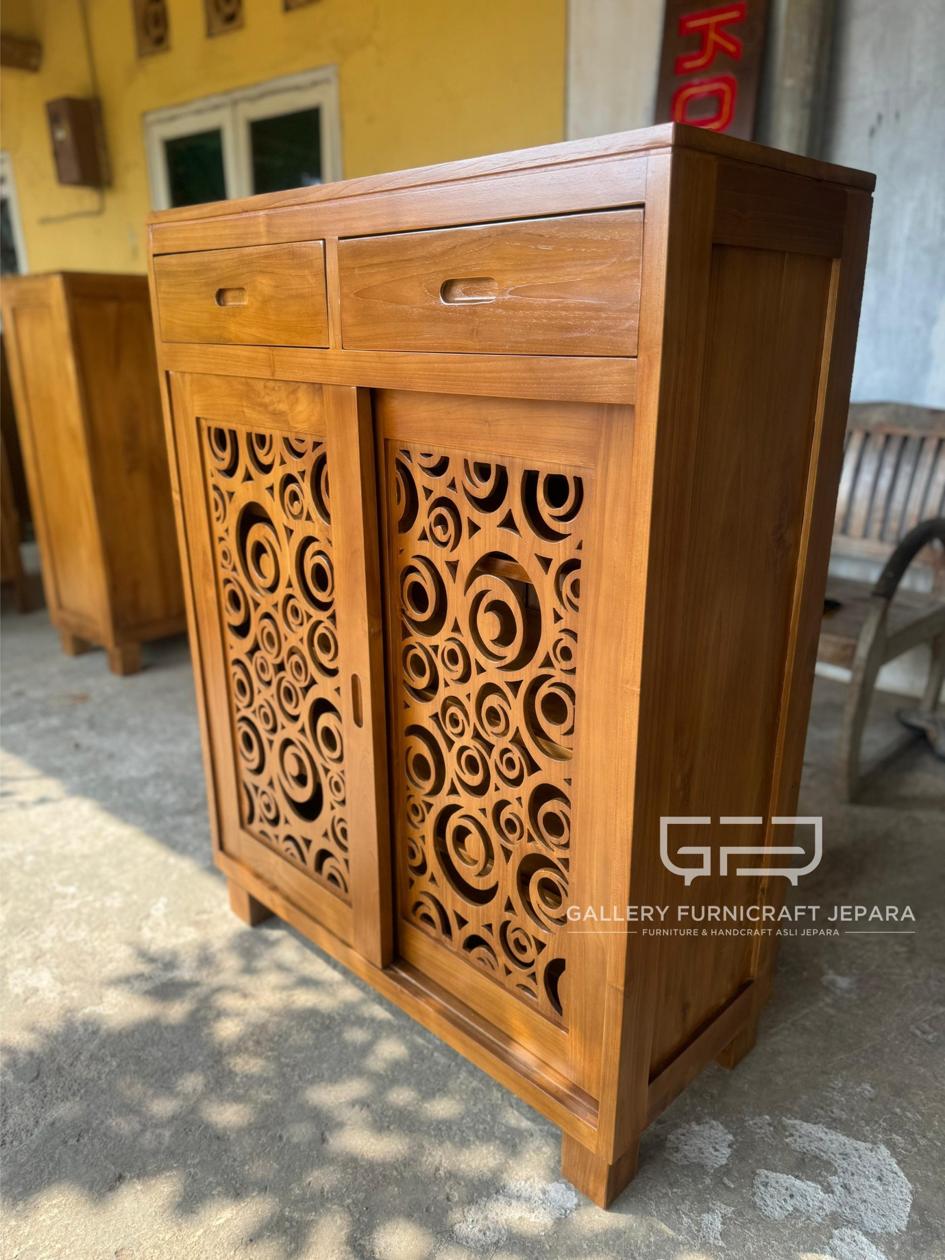 Rak Sepatu Minimalis Tribal 2 Pintu Slide Kayu Jati Perhutani 90x40x120cm @1.6k 04