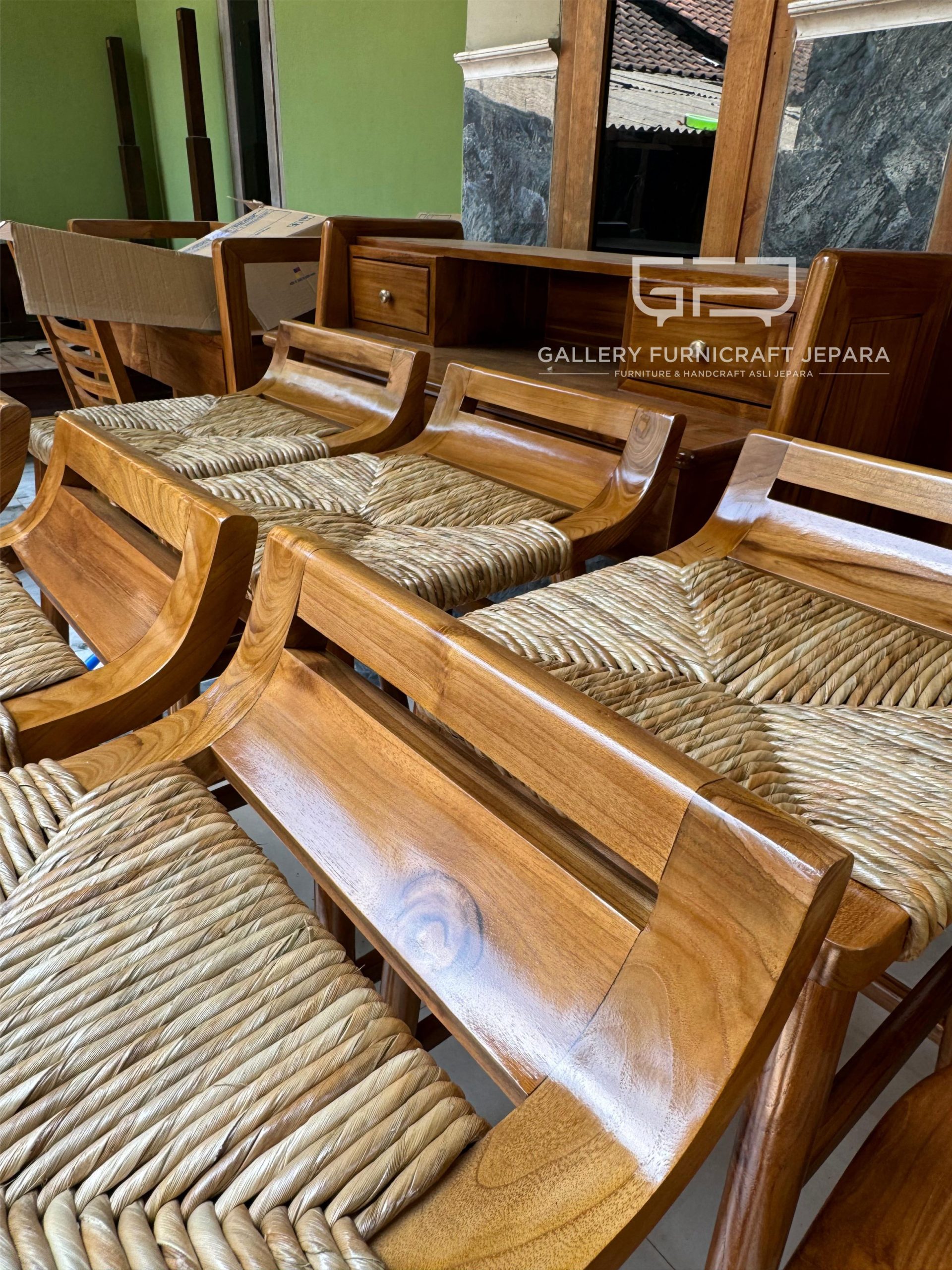 Stool Bar Rotan Eceng Gondok Kayu Jati 85x38x46cm @450 07