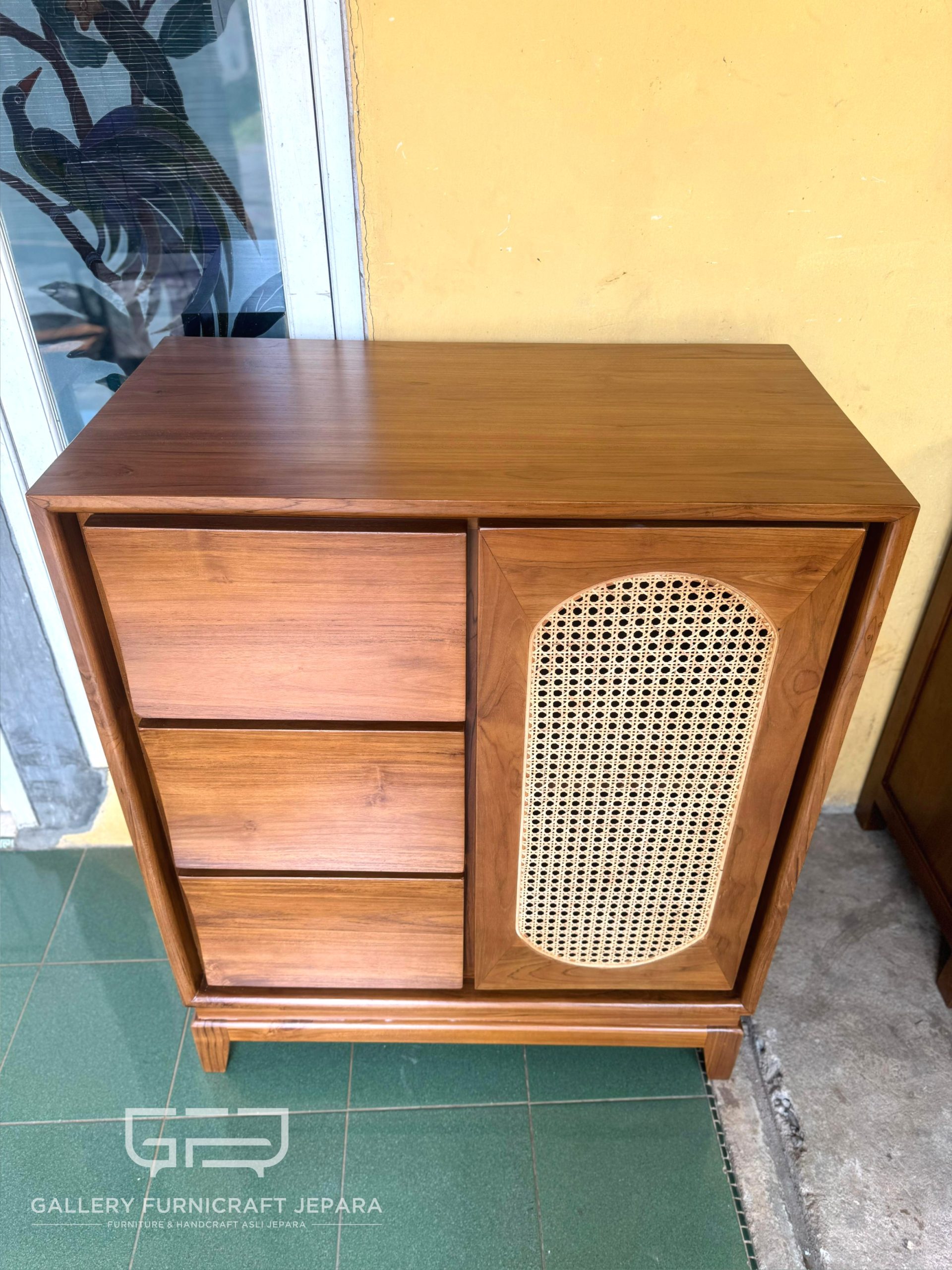 Rak Sepatu Rotan Laci Ombak Kayu Jati 100x90x50cm @2k 03