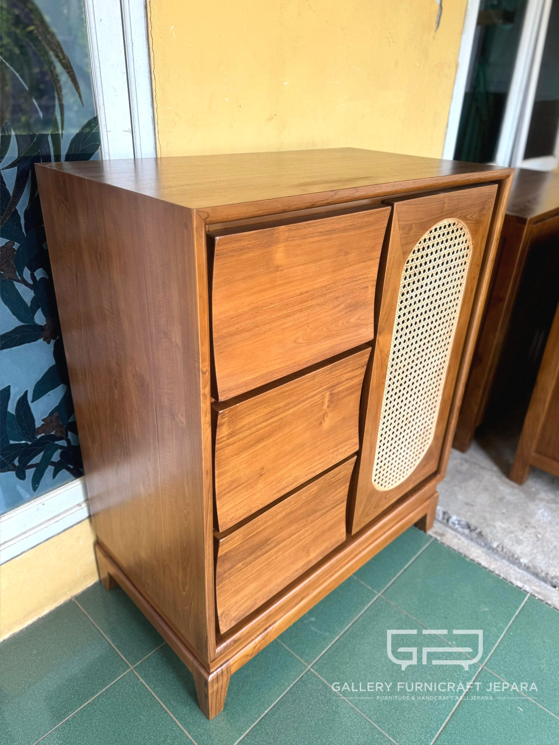 Rak Sepatu Rotan Laci Ombak Kayu Jati 100x90x50cm @2k 04