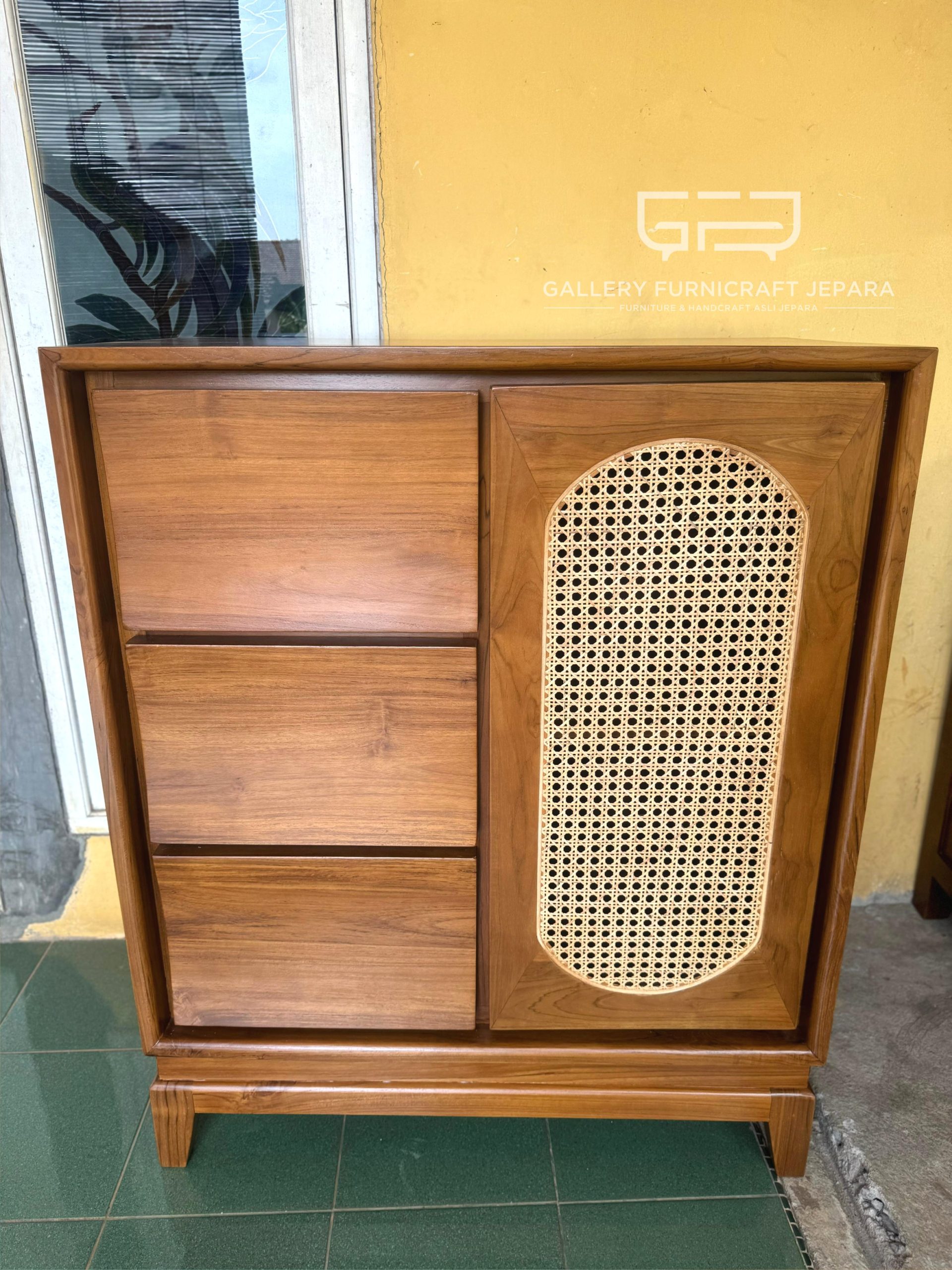 Rak Sepatu Rotan Laci Ombak Kayu Jati 100x90x50cm @2k 05