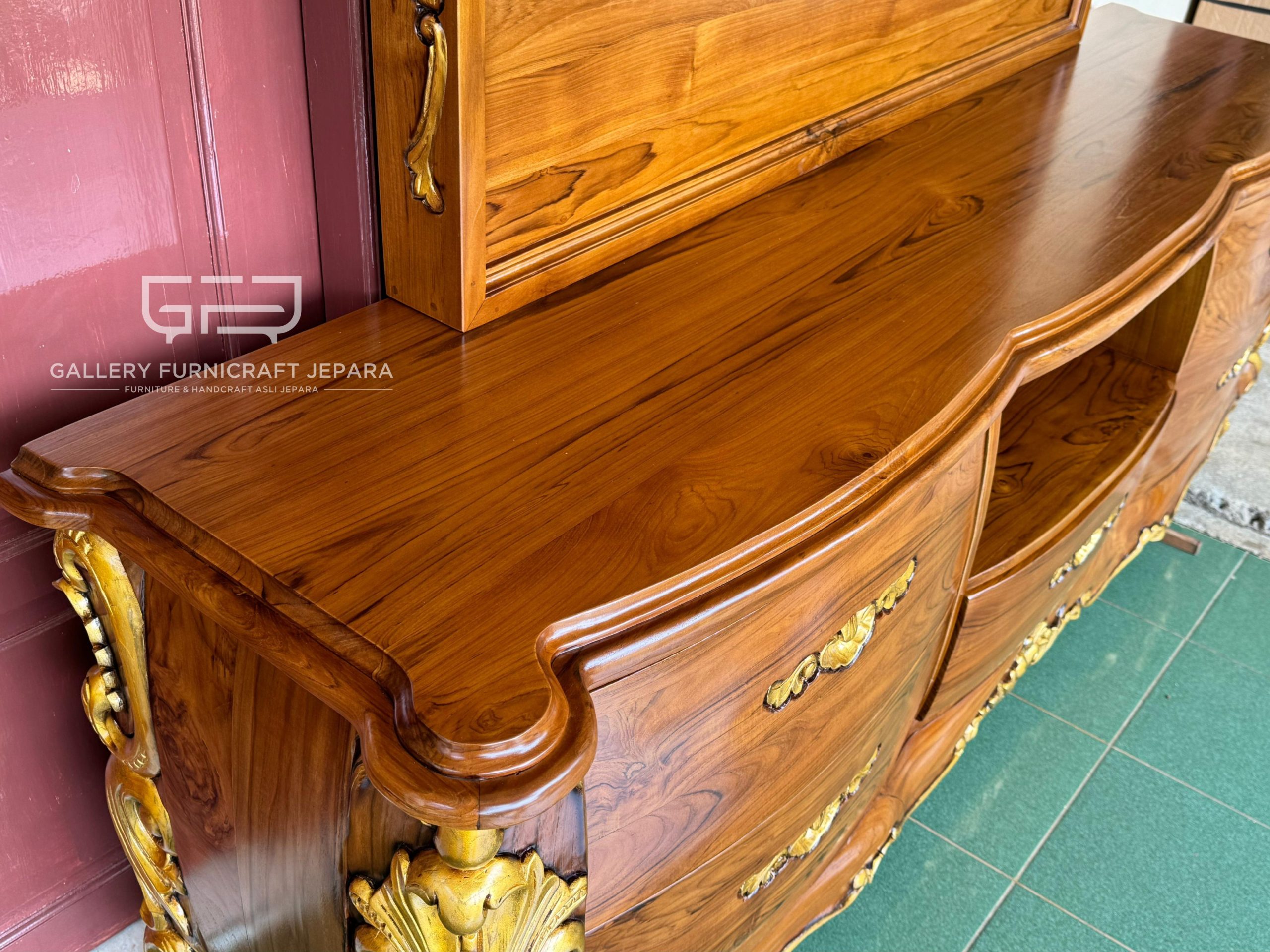 Custom Bufet Tv Classic Lengkung Kayu Jati 200x45x70cm @3750 05