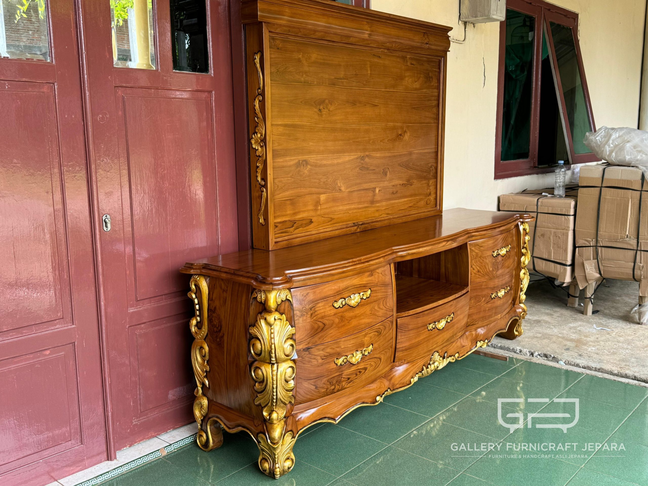 Custom Bufet Tv Classic Lengkung Kayu Jati 200x45x70cm @3750 09