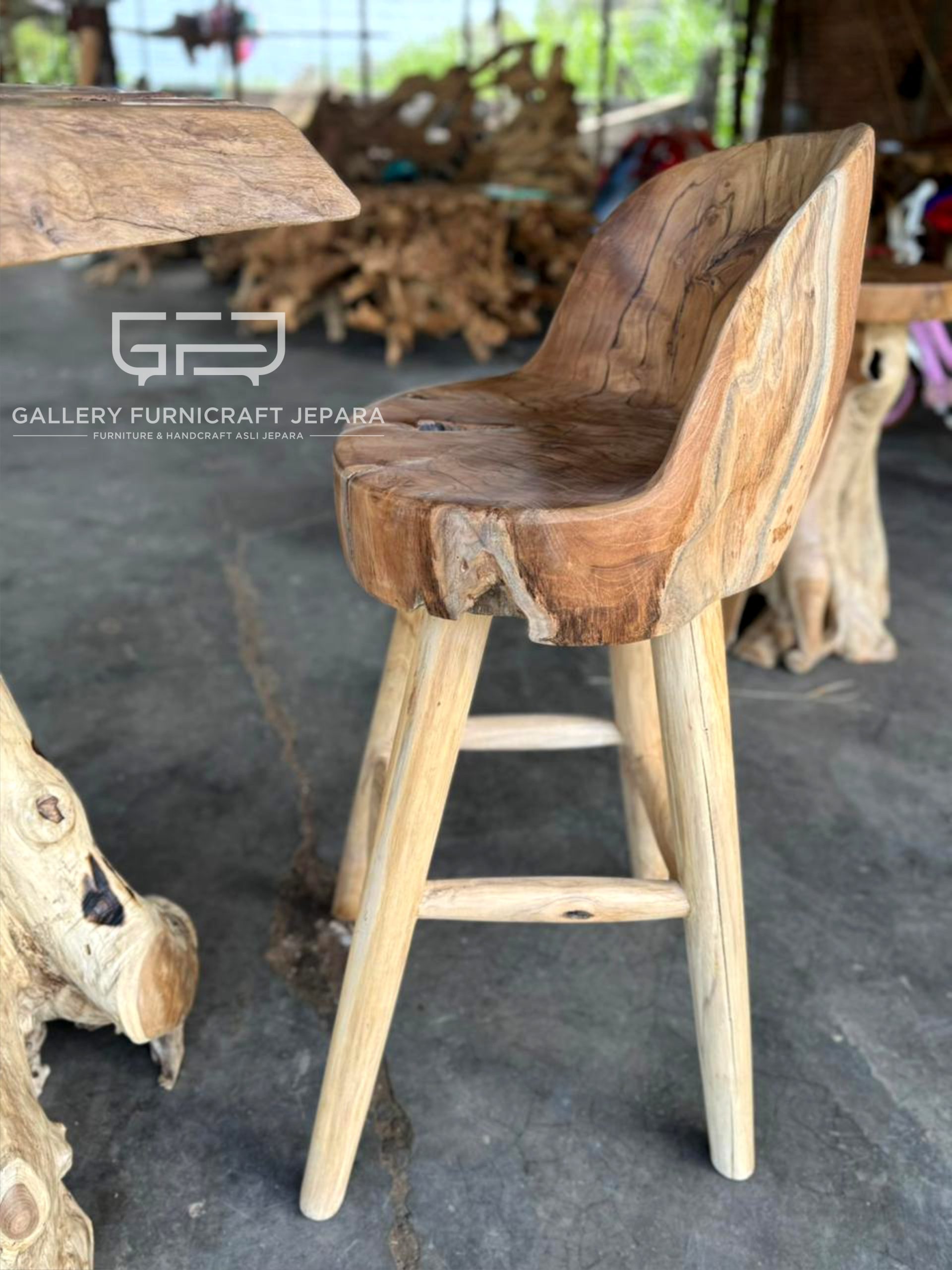 Sett Meja Bar Jati Natural Solid 3 Kursi 160x85x100cm top 7cm @5k 02