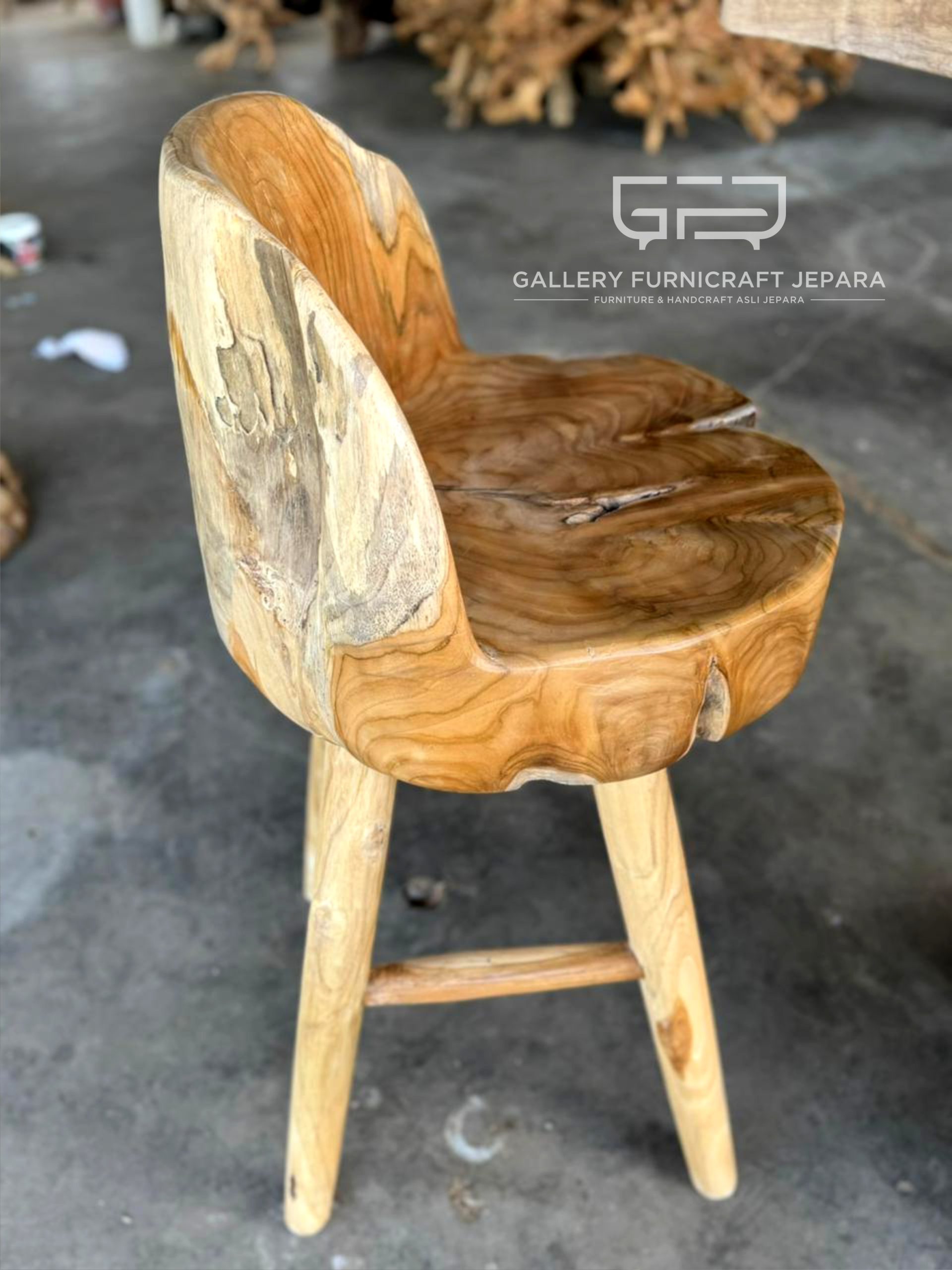 Sett Meja Bar Jati Natural Solid 3 Kursi 160x85x100cm top 7cm @5k 07
