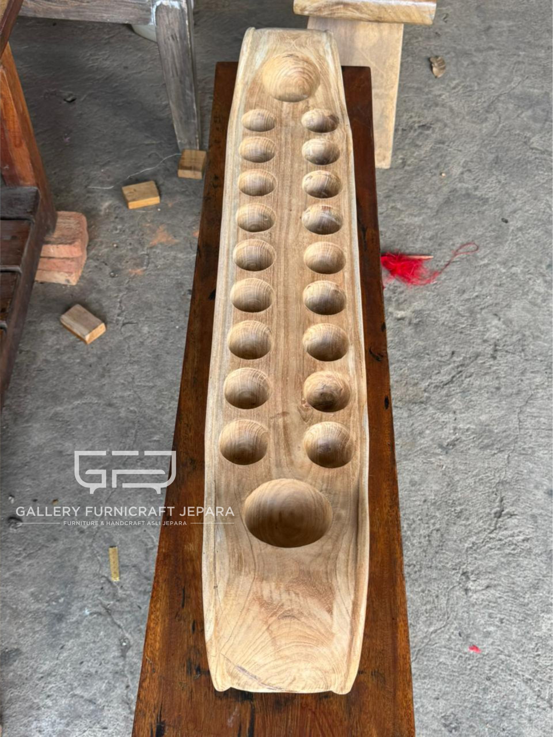 Congklak Tradisional Gamelan Premium Kayu Jati 9 Lubang 100x18x15cm @550 02