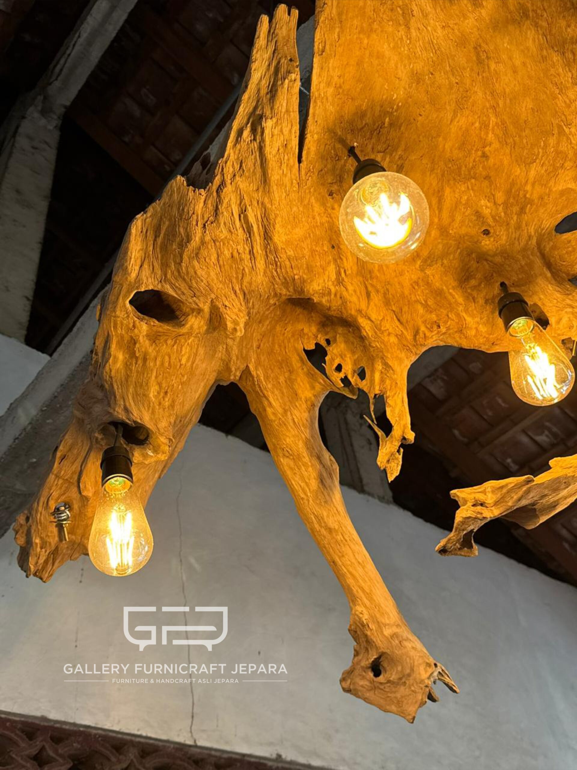 Lampu Gantung Antik Akar Jati Erosi Alami 100x80cm @2k