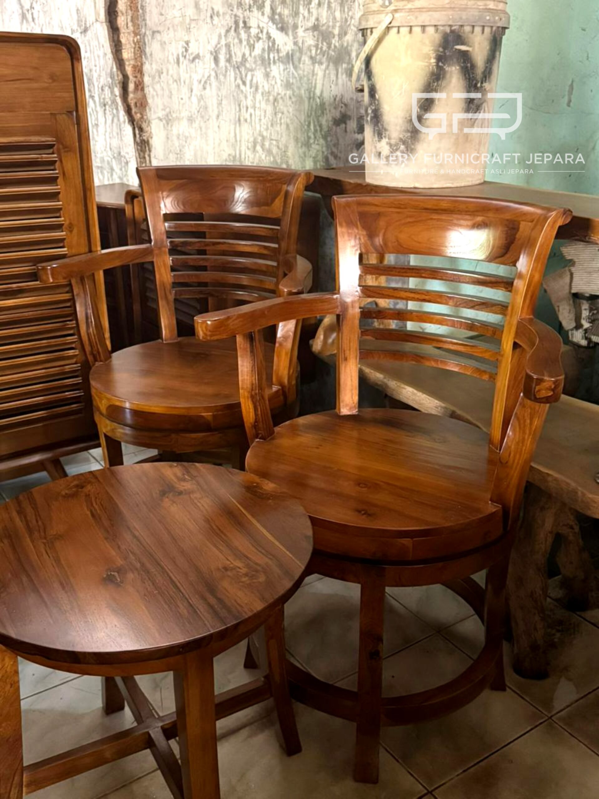 Set Kursi Teras Putar Kayu Jati Solid 03