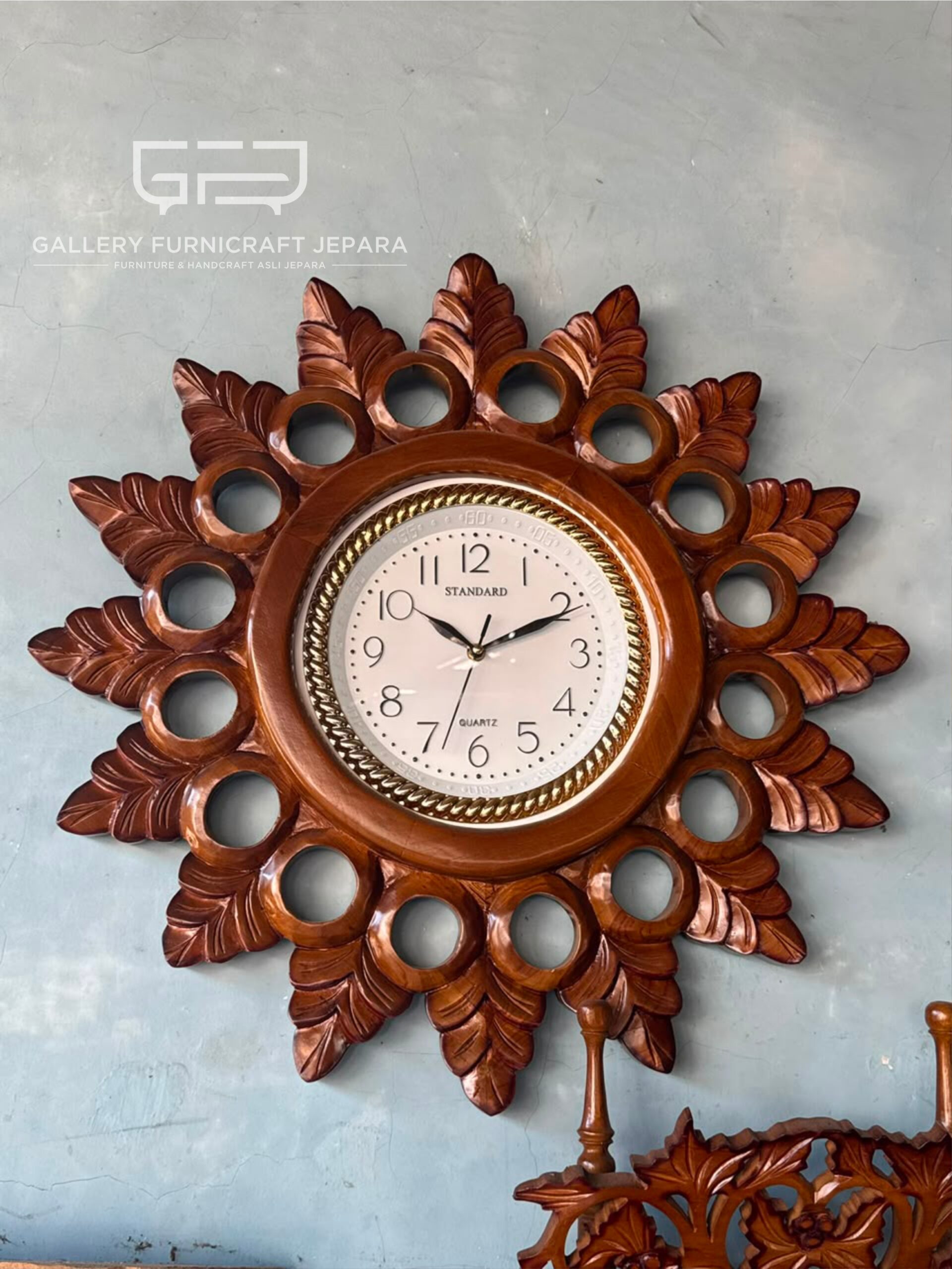 Jam Dinding Ukir Kayu Jati 60cm @450 03