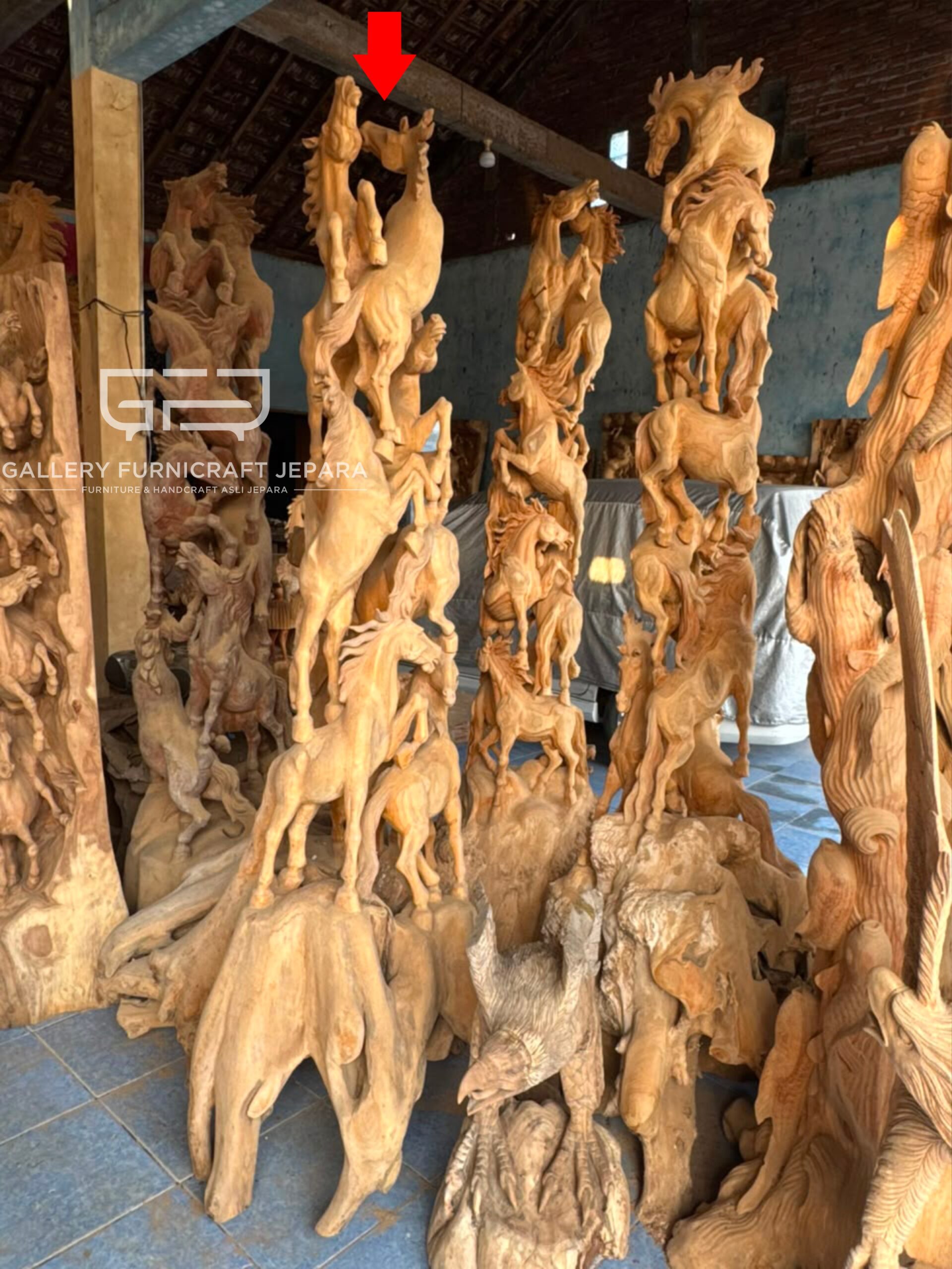 Patung Relief Kuda Tumpuk Kayu Jati Solid 250x120cm @10k