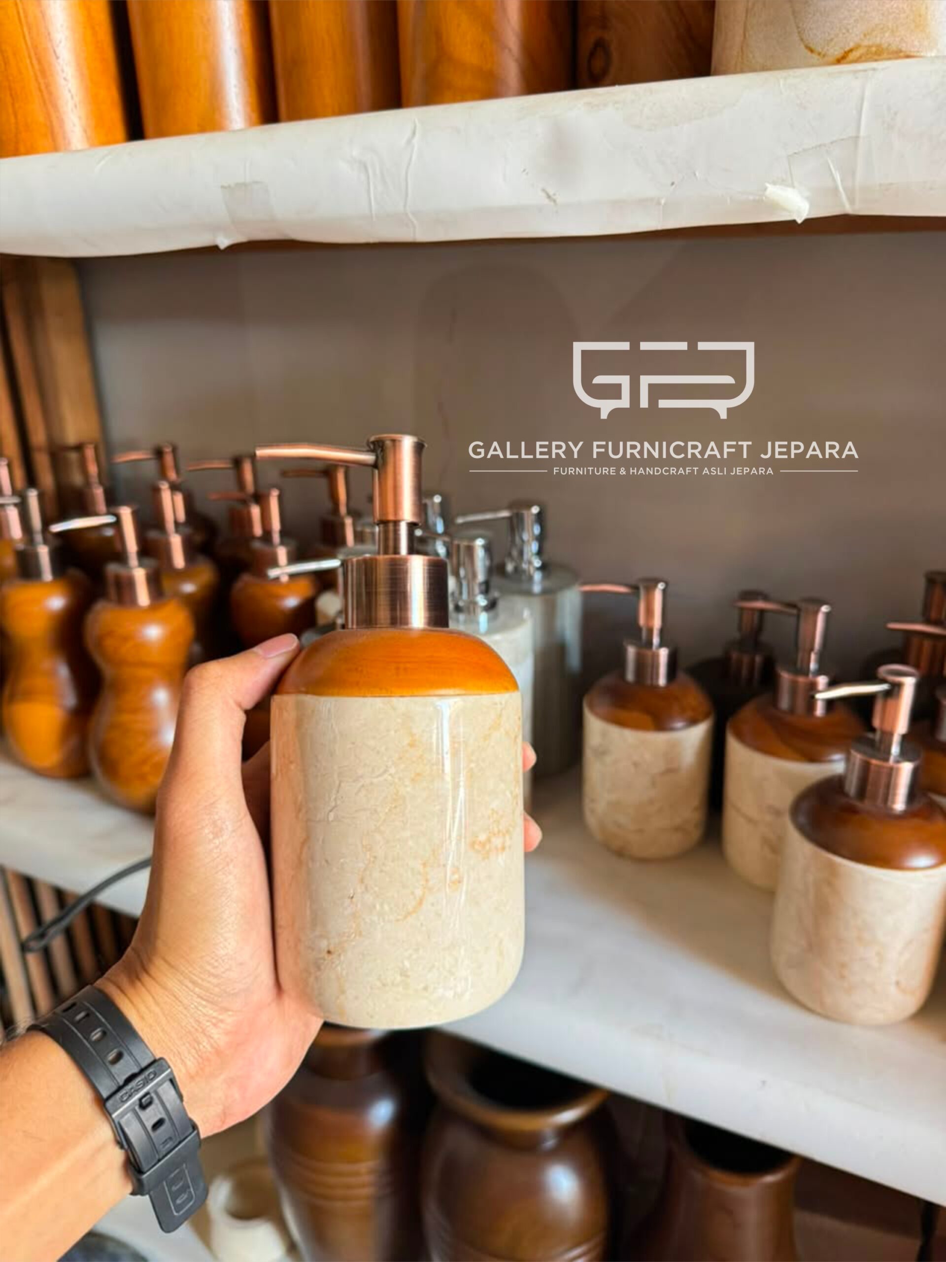 Botol Dispenser Sabun Cair Marmer Kayu 8x18 Kamar Mandi Hotel Villa Aesthetic 02