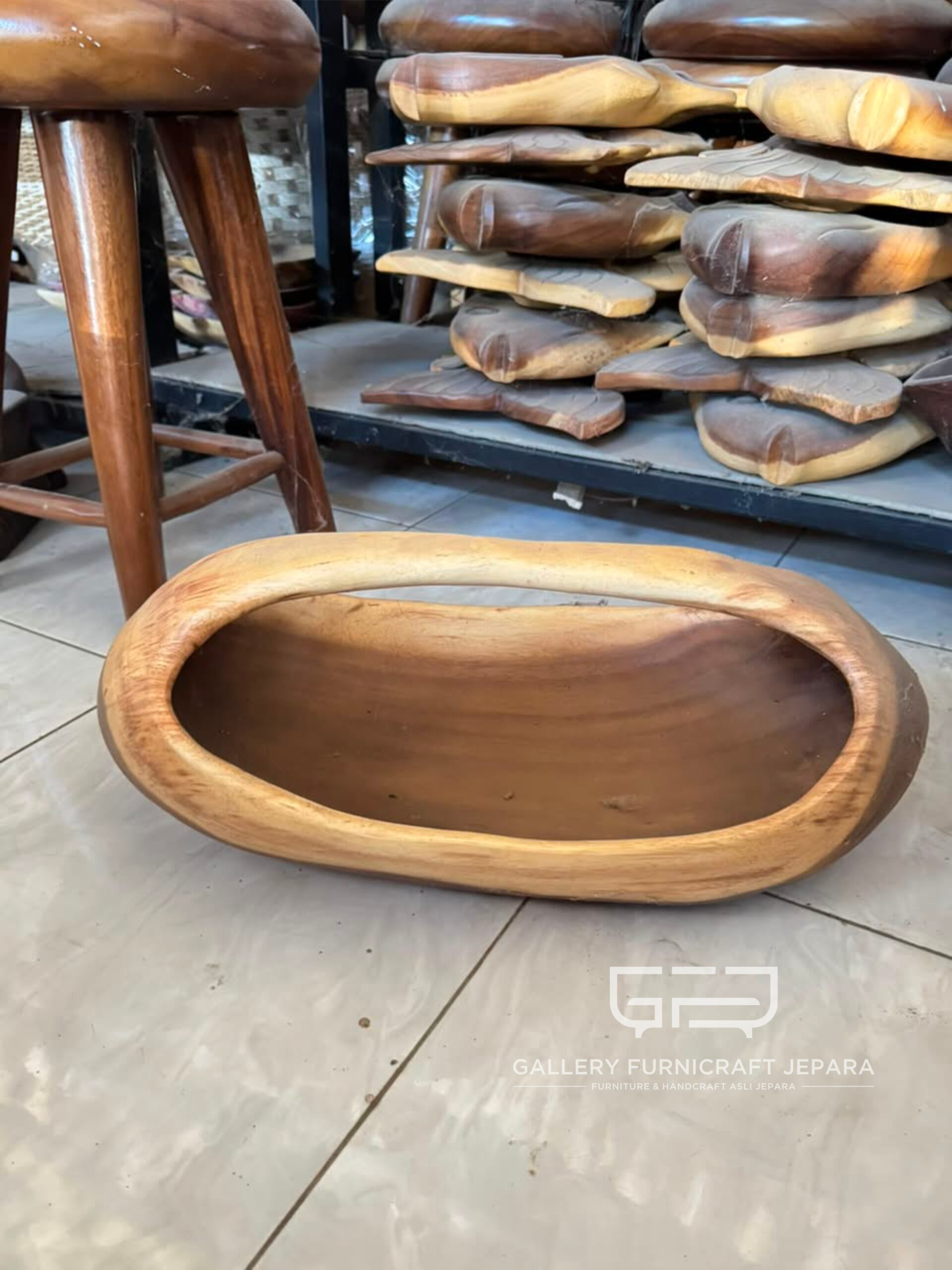 Nampan Kayu Trembesi Oval 50cm Pajangan Centerpiece Dekorasi Rumah Aesthetic Vintage Jepara @250 02