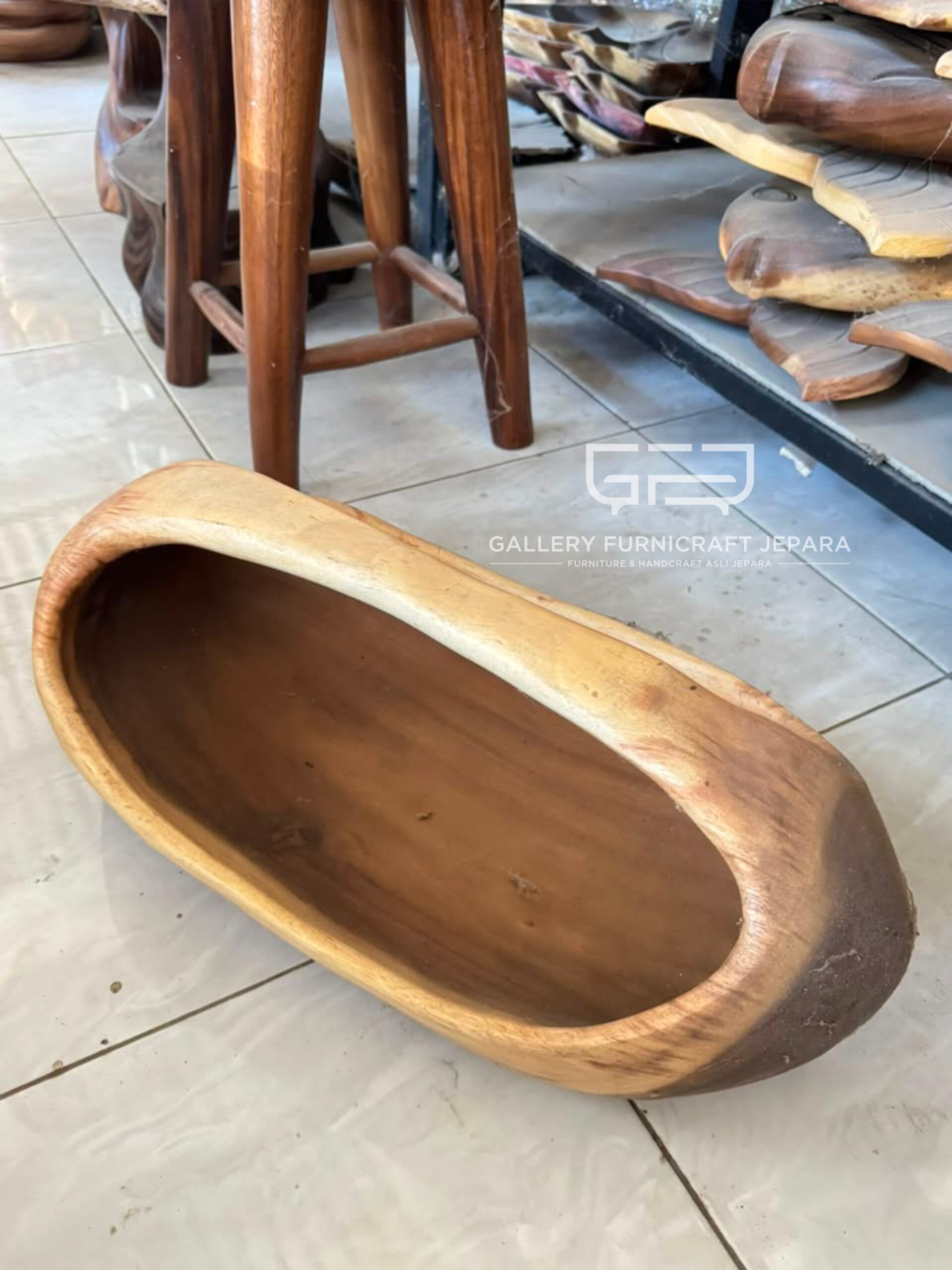 Nampan Kayu Trembesi Oval 50cm Pajangan Centerpiece Dekorasi Rumah Aesthetic Vintage Jepara @250
