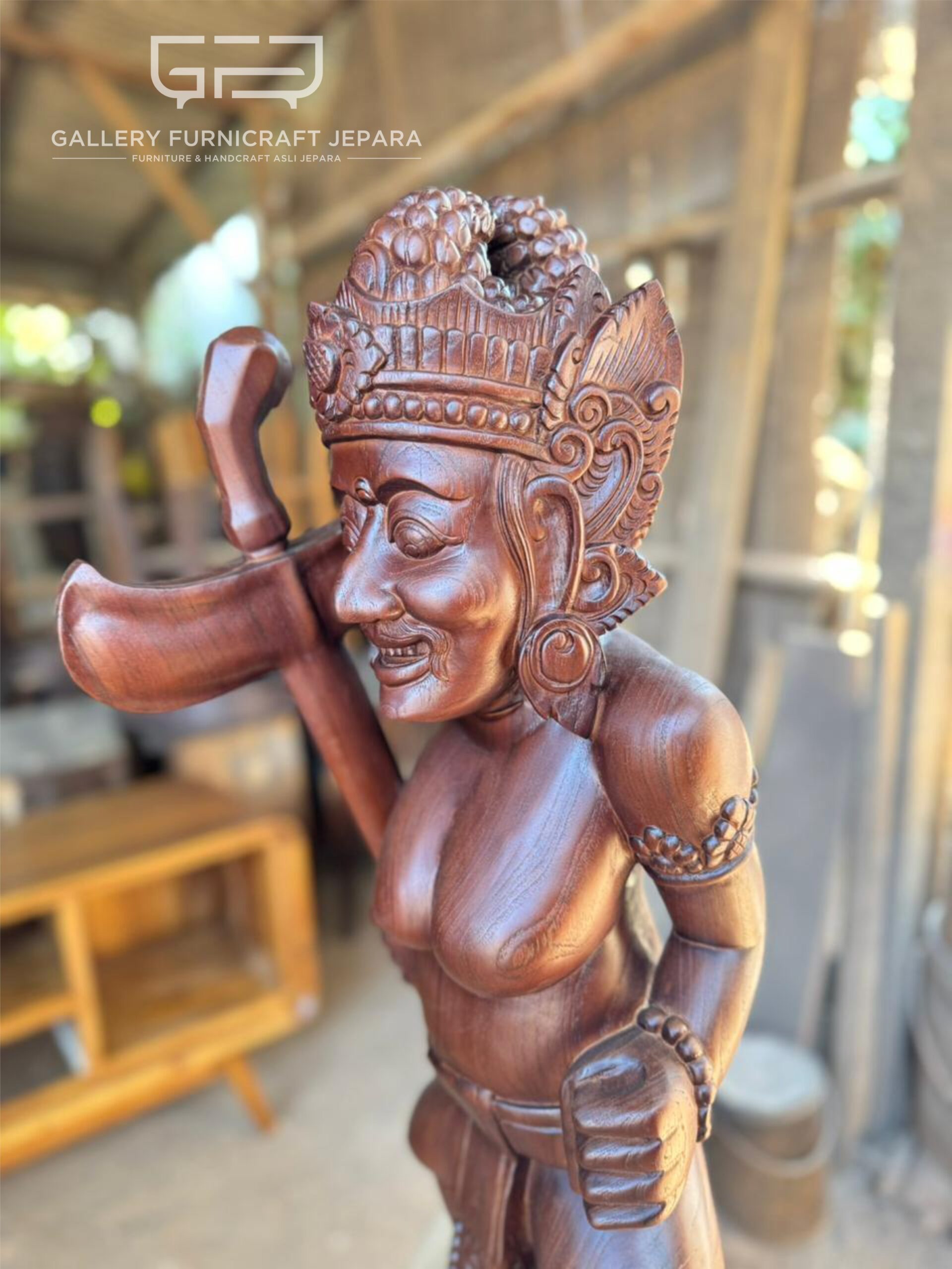 Patung Dewi Durga 85cm Kayu Jati Solid Ukir Tangan Jepara 03