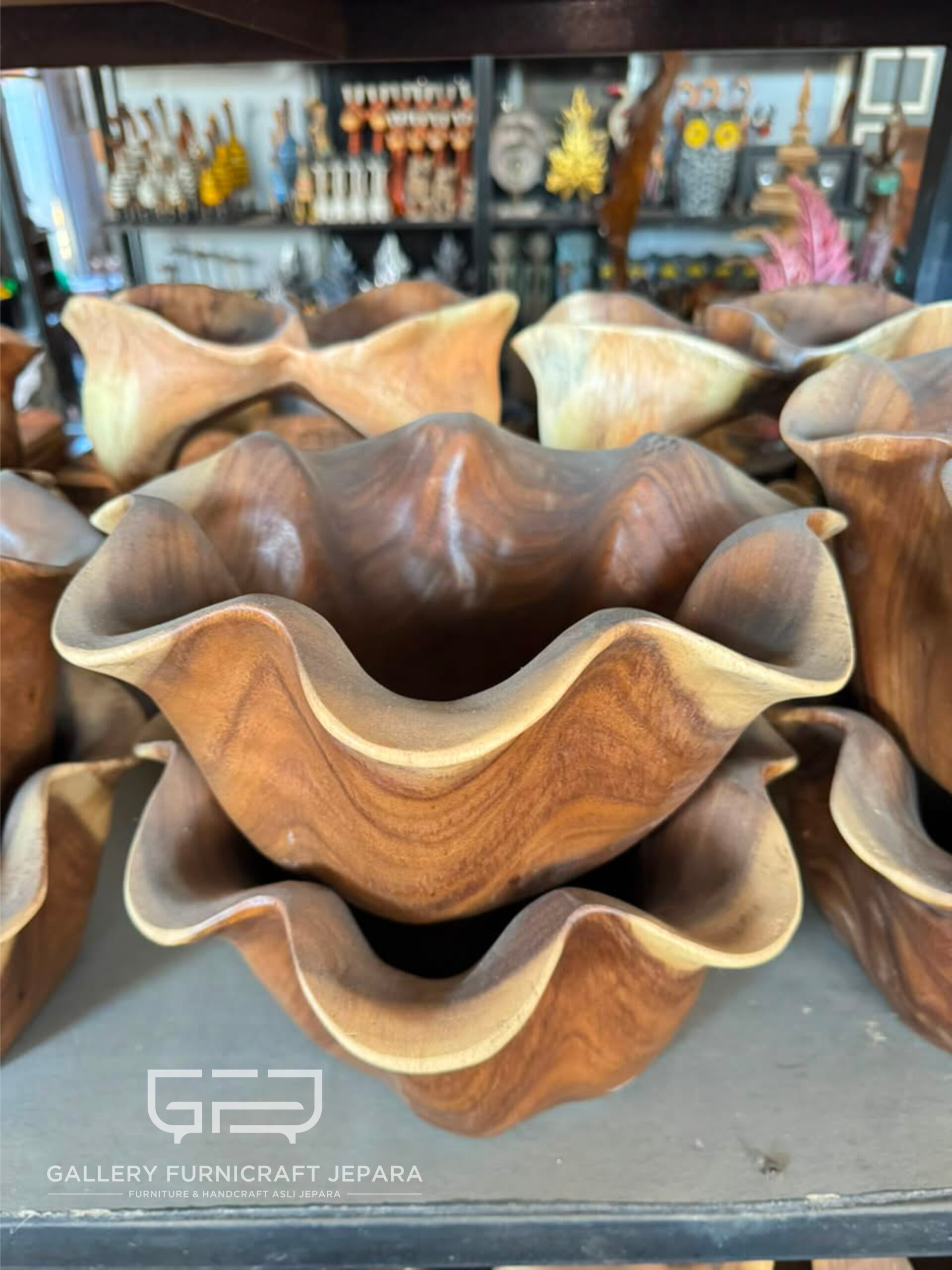 Wooden Bowl Kayu Trembesi 32x16cm Handmade Solid Wood Pajangan Estetik Dekor Jepara @180 03