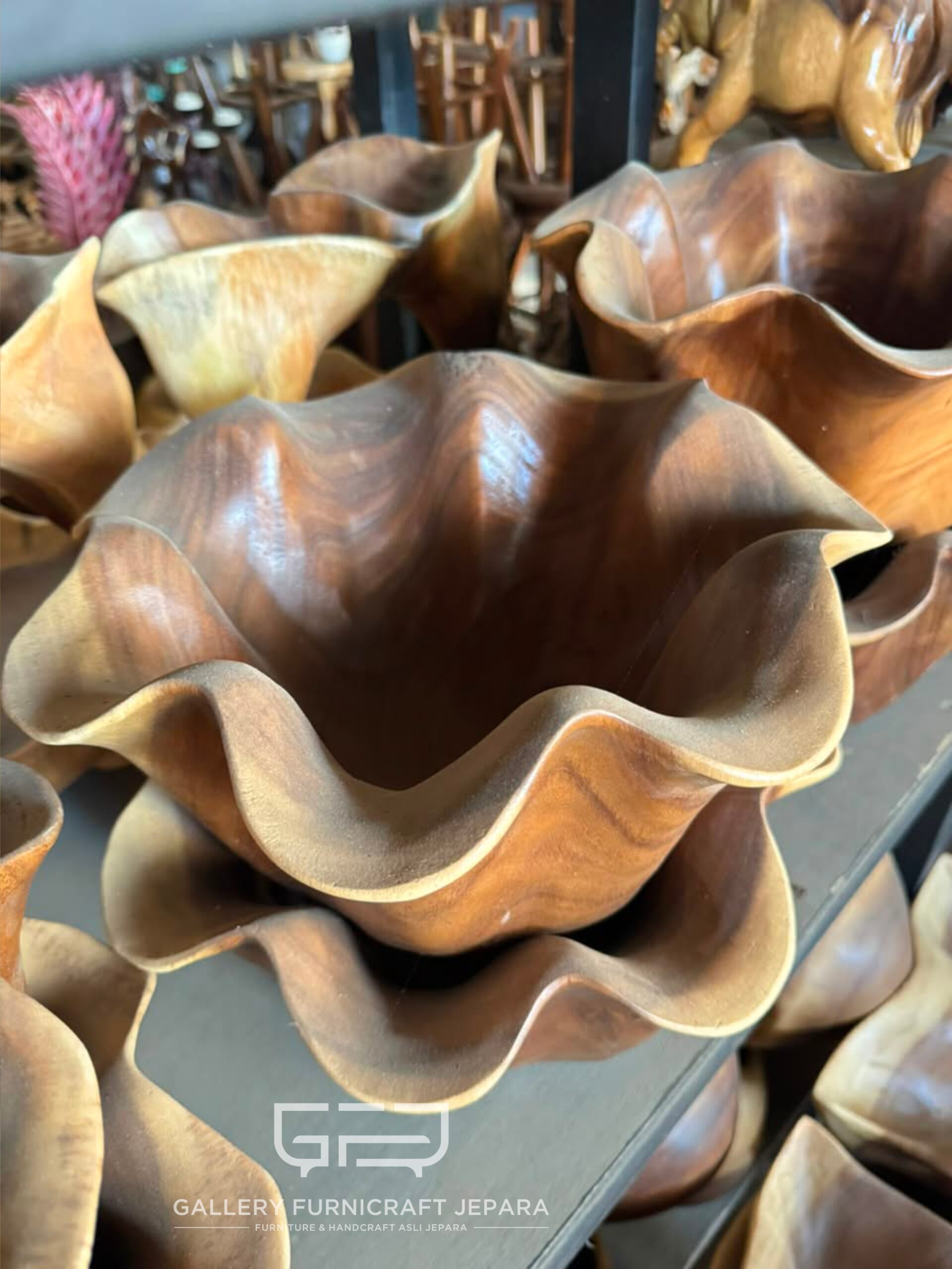 Wooden Bowl Kayu Trembesi 32x16cm Handmade Solid Wood Pajangan Estetik Dekor Jepara @180